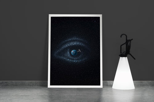 ai creation, stars shaped like eyes, orbiting the earth, ai art, art, kanvas tablo