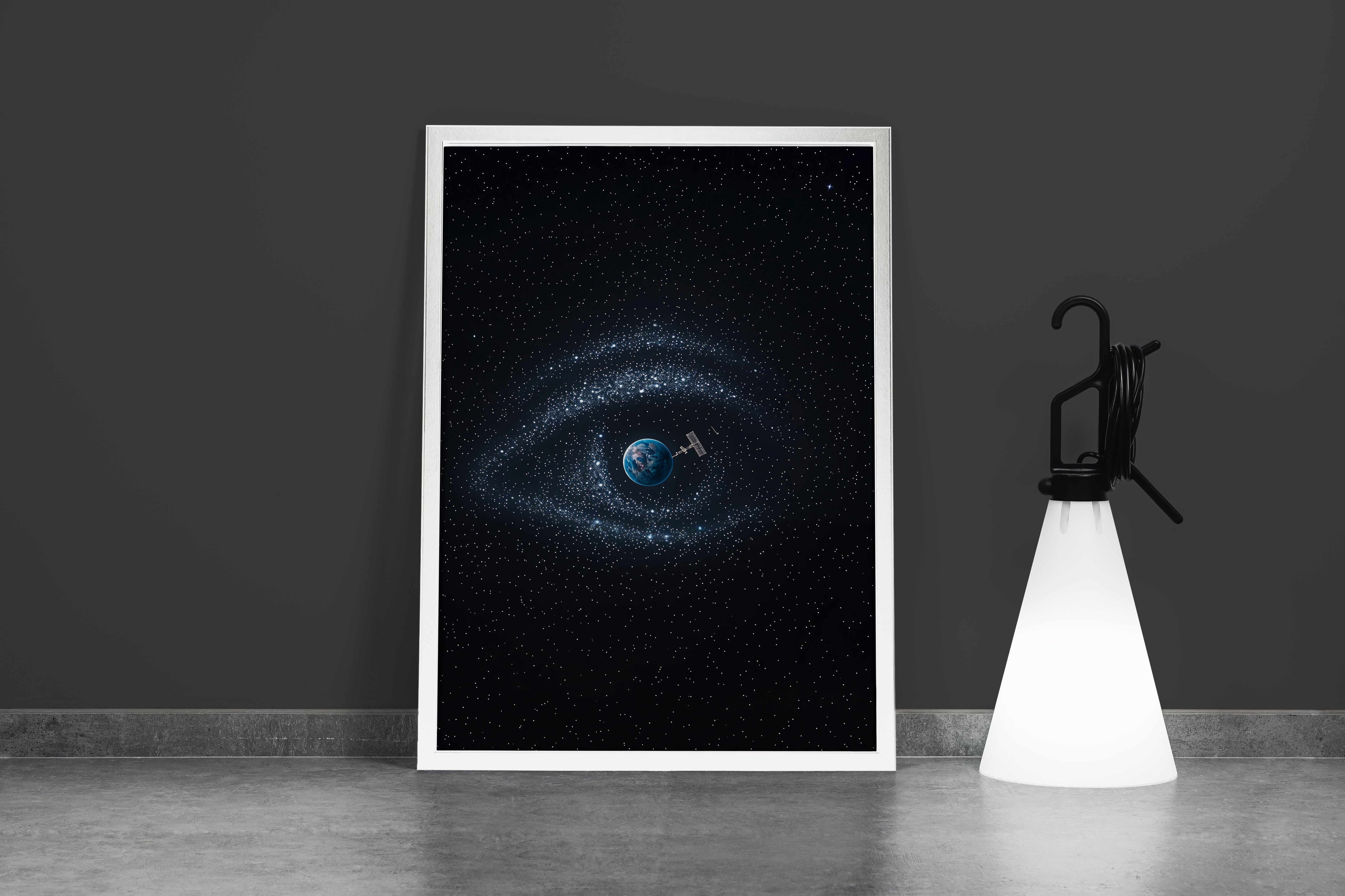 ai creation, stars shaped like eyes, orbiting the earth, ai art, art, kanvas tablo