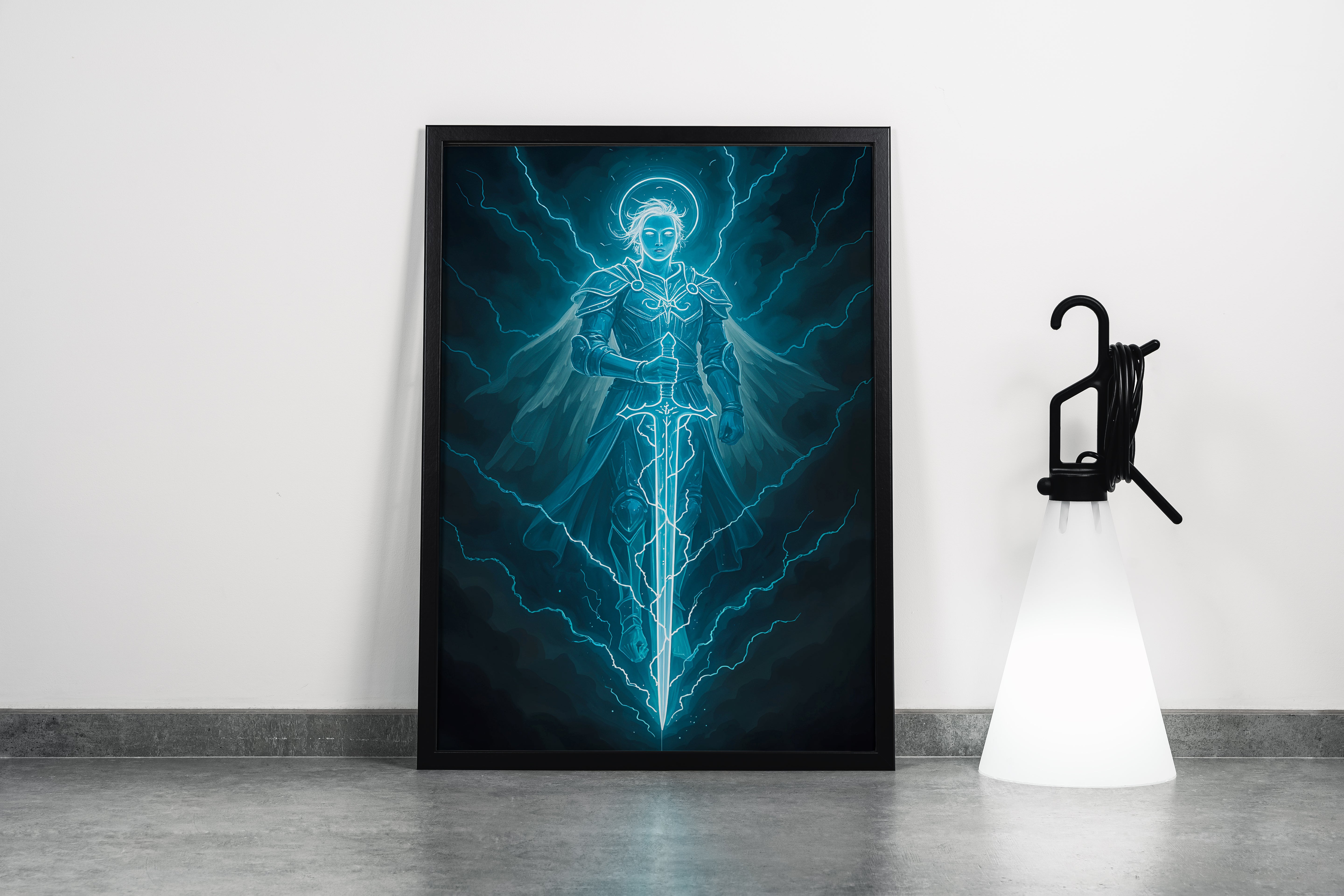 ai creation, blue skinned lightning warrior, ai art, art, kanvas tablo