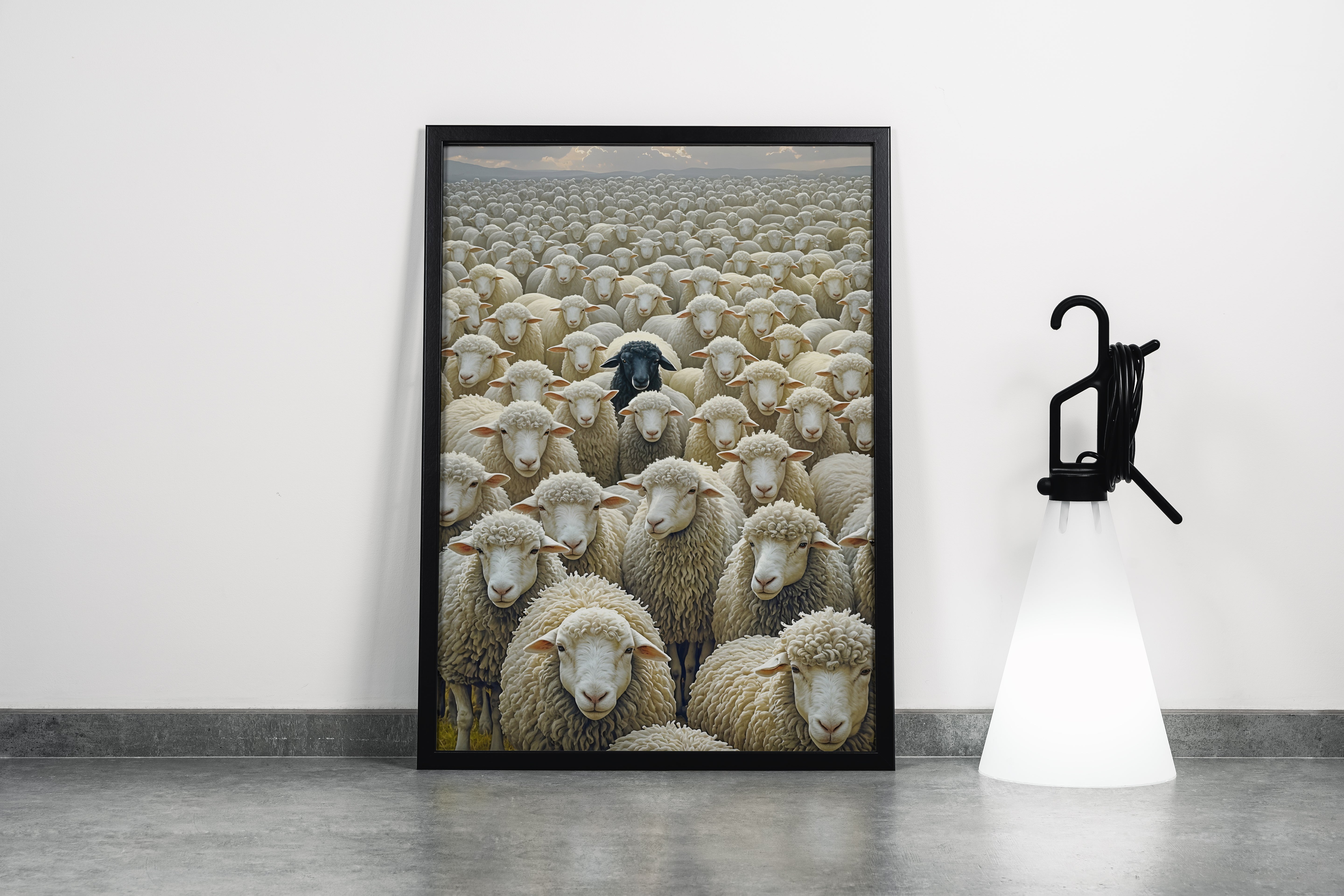 ai creation, the black sheep among the sheep, ai art, art, kanvas tablo