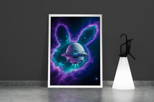 ai creation, rabbit and ship in space, ai art, art, kanvas tablo