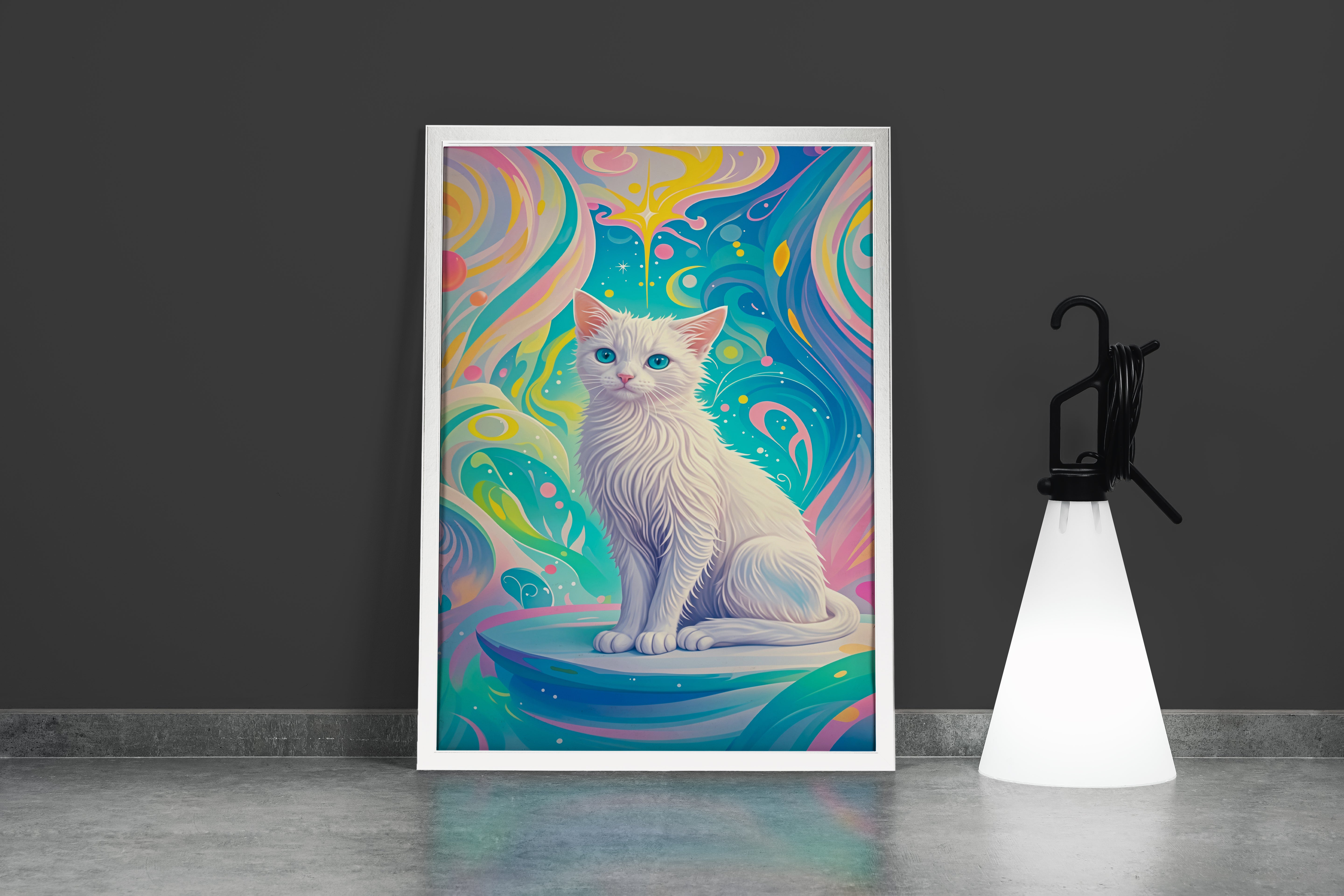 ai creation, Monet style white cat, pet, ai art, art, kanvas tablo