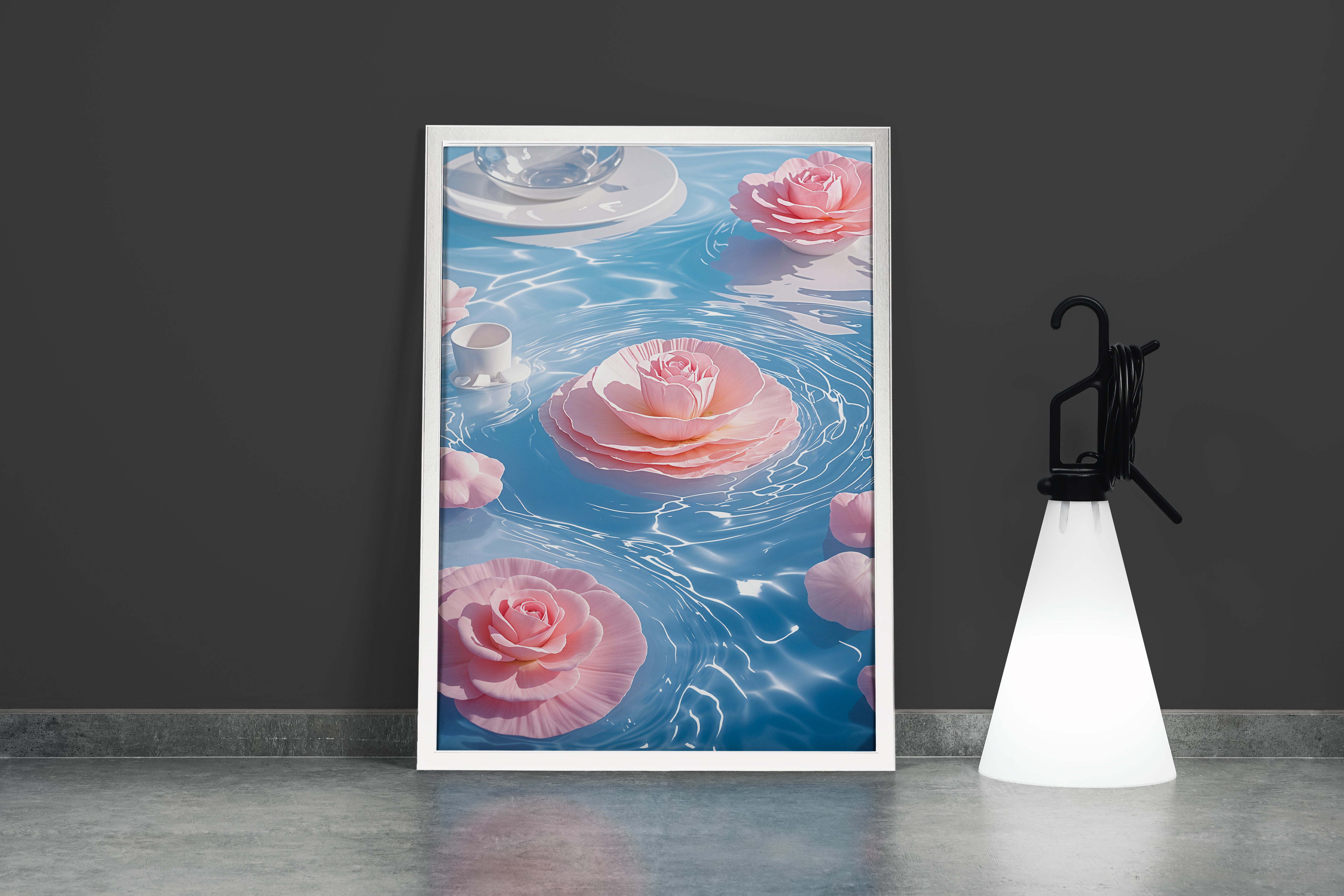 ai creation, pink water lilies blooming in the river, ai art, art, kanvas tablo