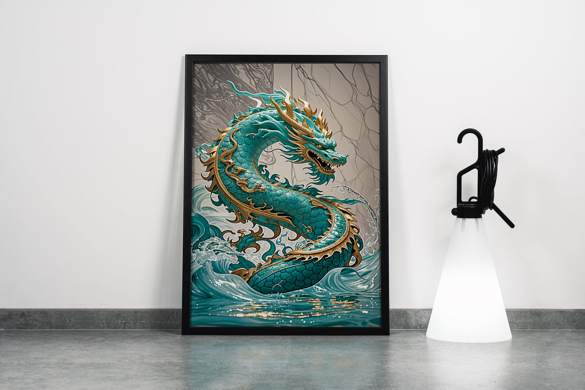 ai creation, sea dragon covered in green scales, ai art, art, kanvas tablo