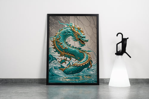ai creation, sea dragon covered in green scales, ai art, art, kanvas tablo