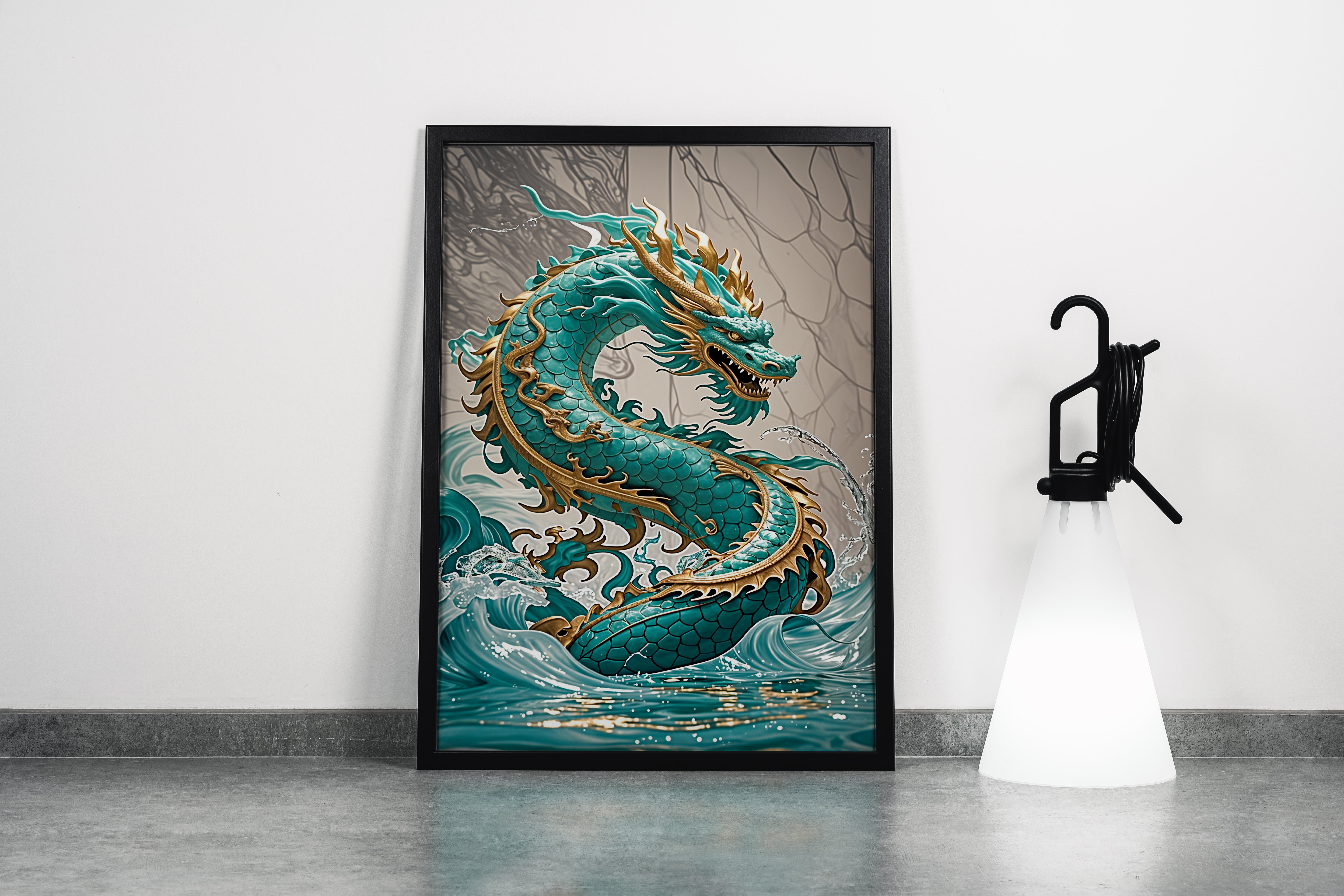 ai creation, sea dragon covered in green scales, ai art, art, kanvas tablo