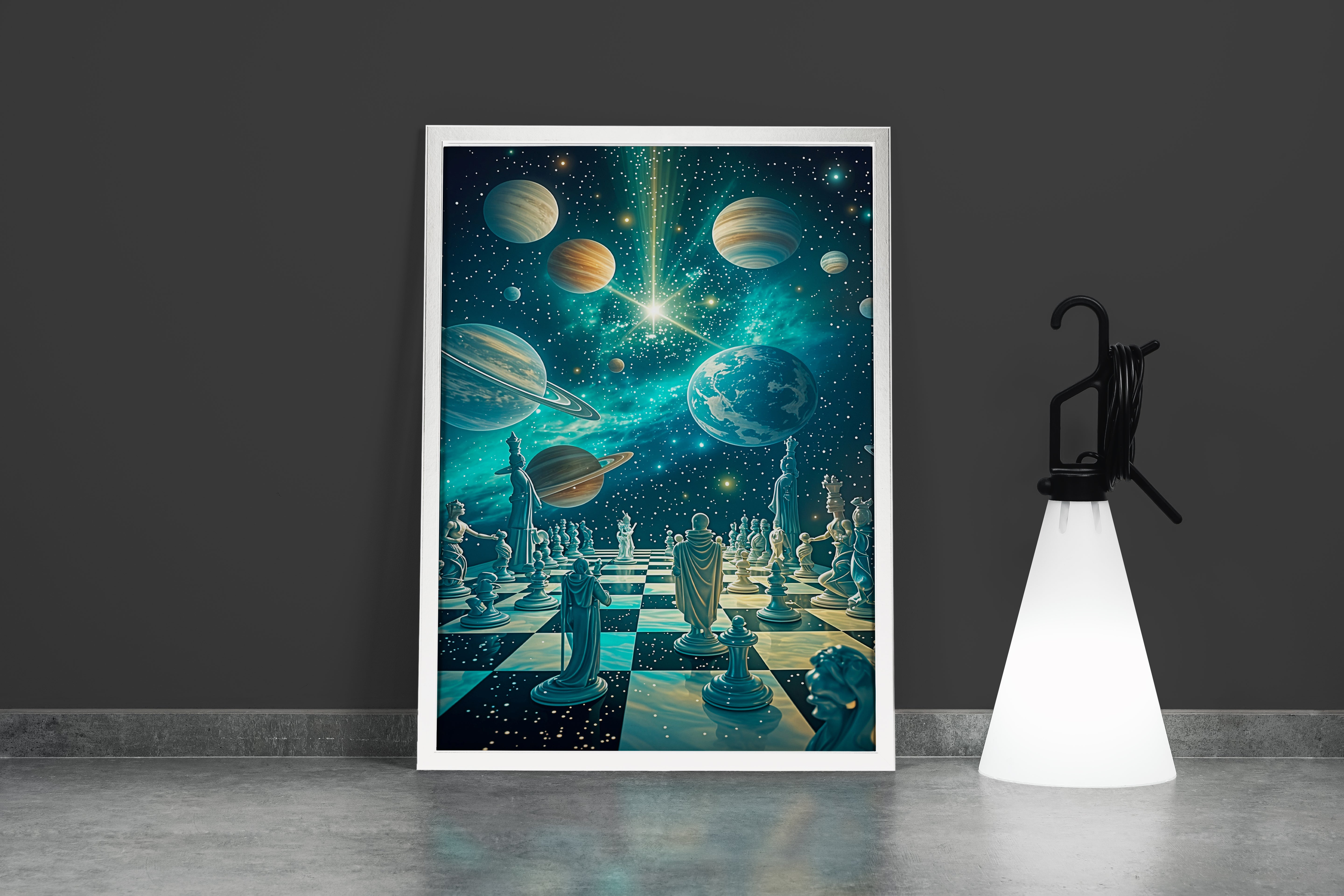 ai creation, space chess and planets, andromeda, ai art, art, kanvas tablo