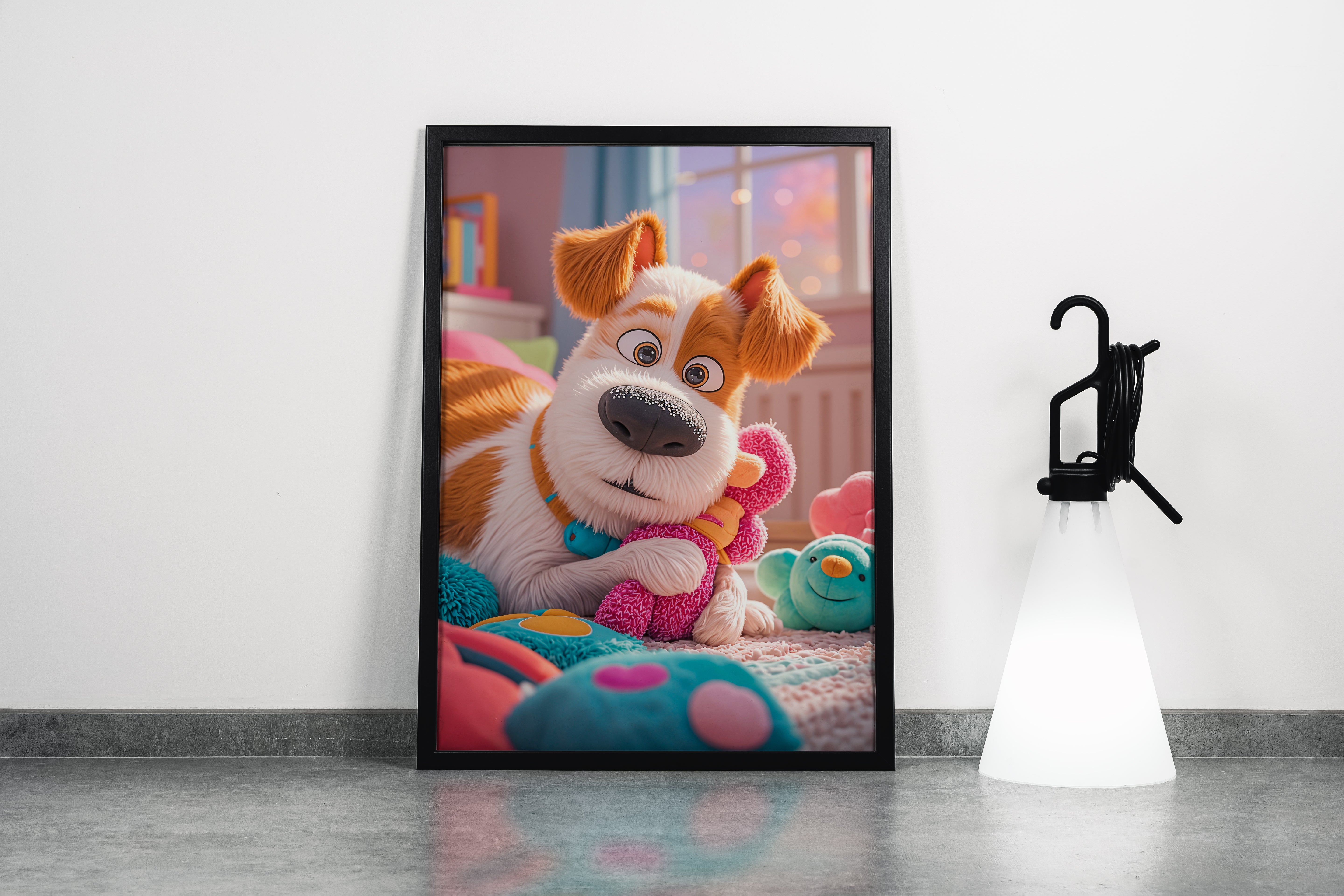 ai creation, confused looking plush dog, ai art, art, kanvas tablo