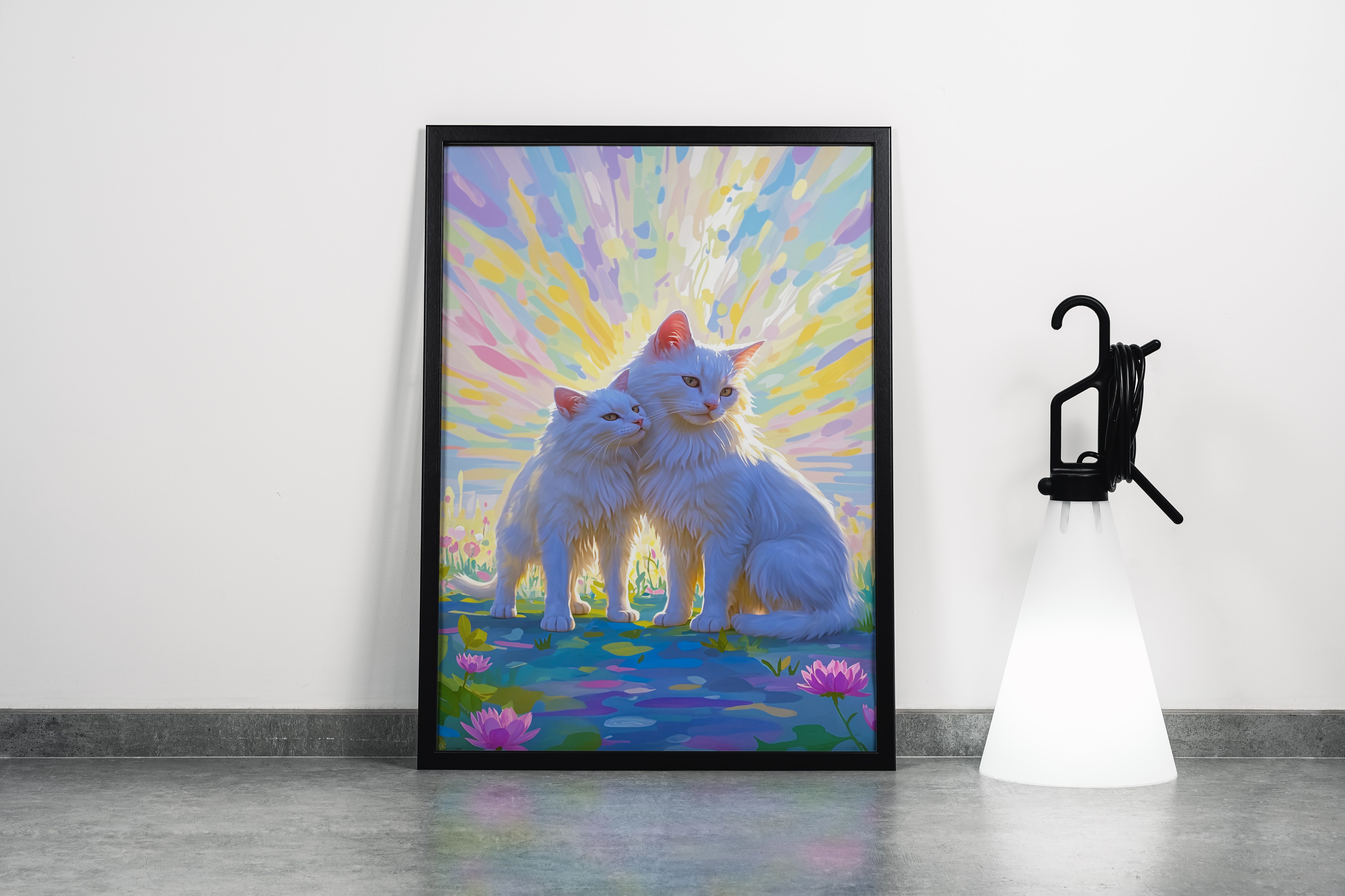ai creation, Monet themed white cats, pet, ai art, art, kanvas tablo