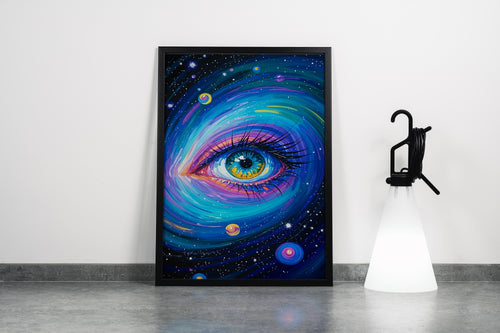 ai creation, a colorful eye in the middle of the planets, ai art, art, kanvas tablo