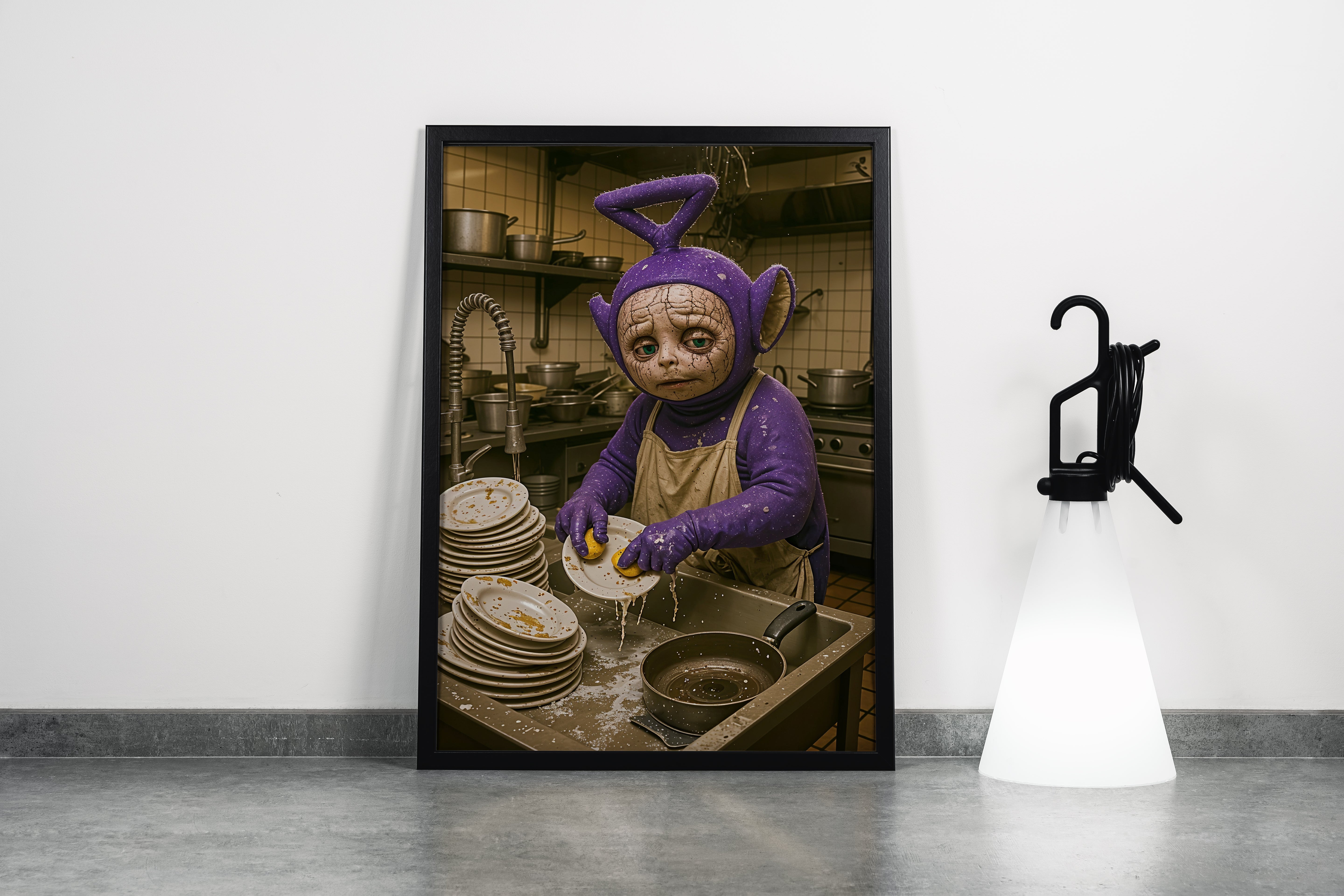 ai creation, dishwashing teletubbies model 1, ai art, art, kanvas tablo