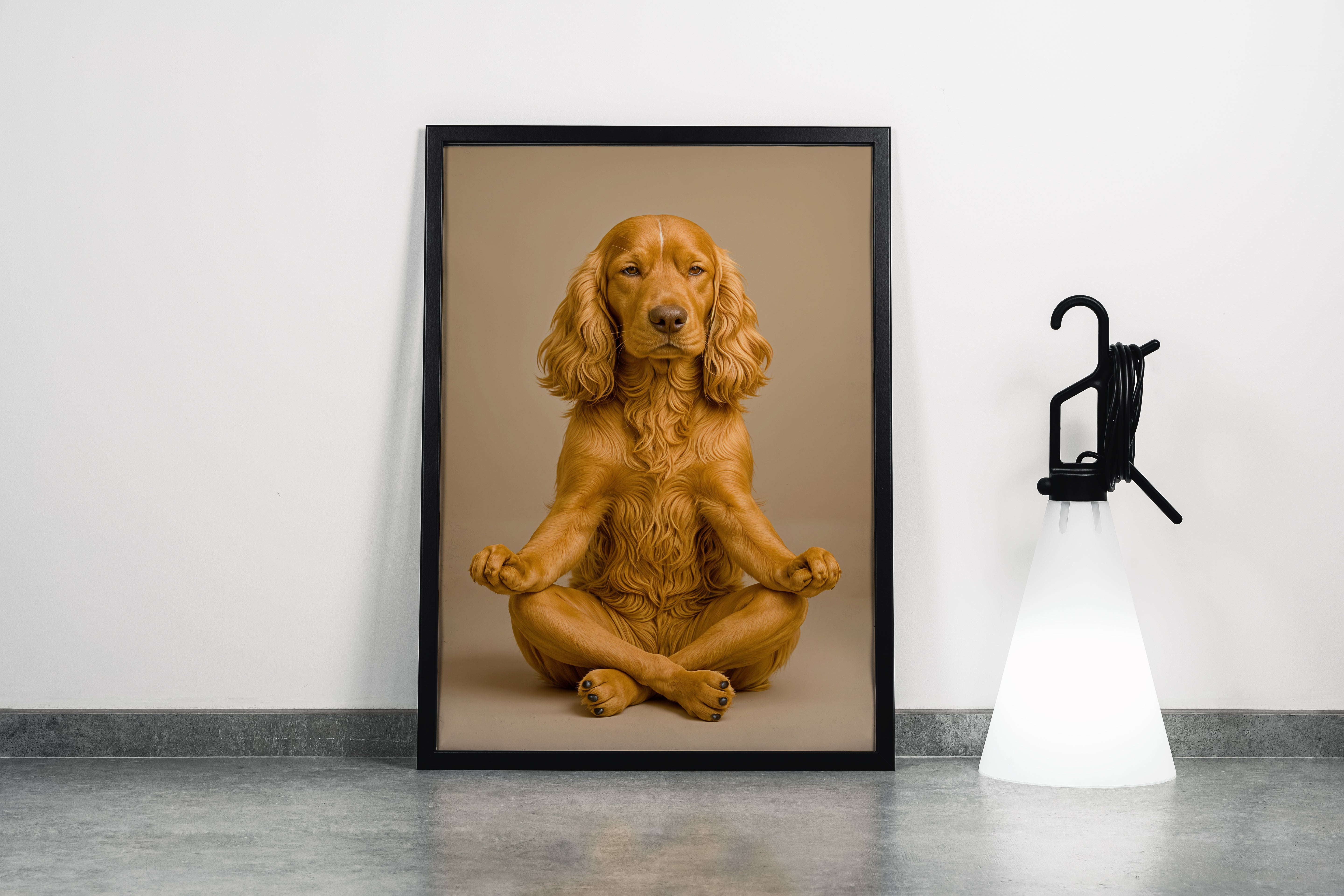 ai creation, dog performing yoga model 1, ai art, art, kanvas tablo
