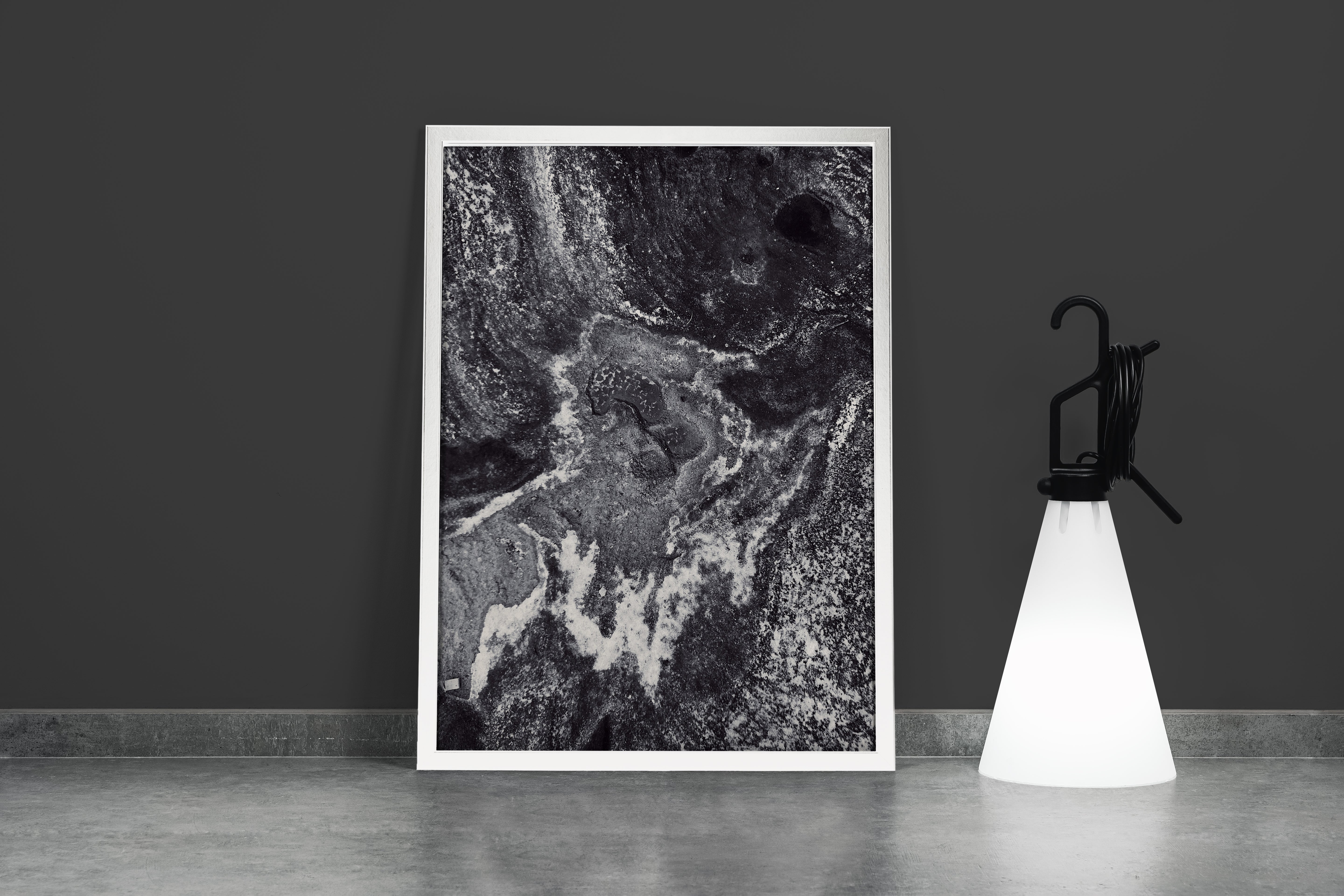 a highly detailed, textured black and white abstract image resembling a cosmic landscape, abstract, art, kanvas tablo