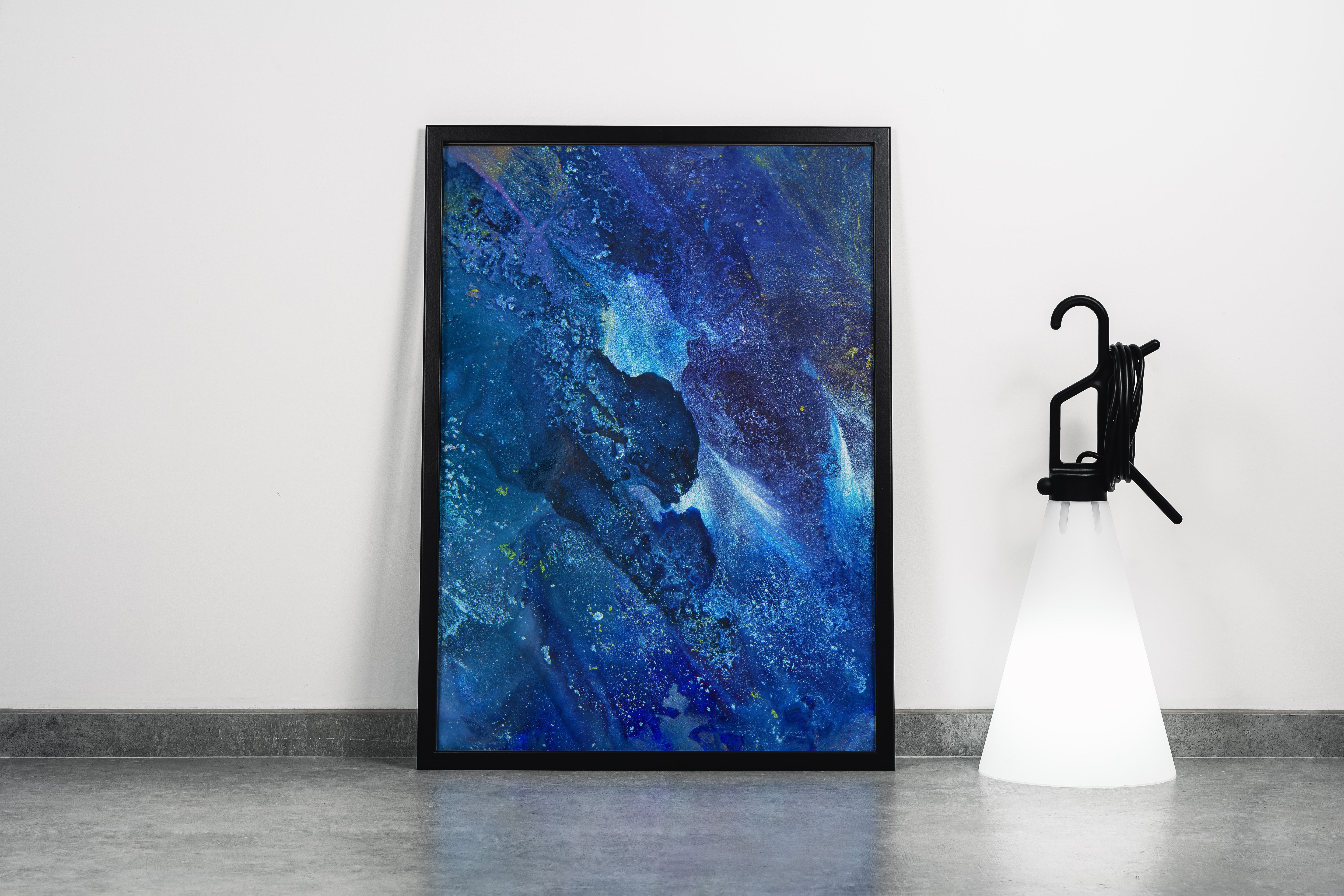 a captivating abstract image of a deep blue and gold nebula in outer space, abstract, art, kanvas tablo