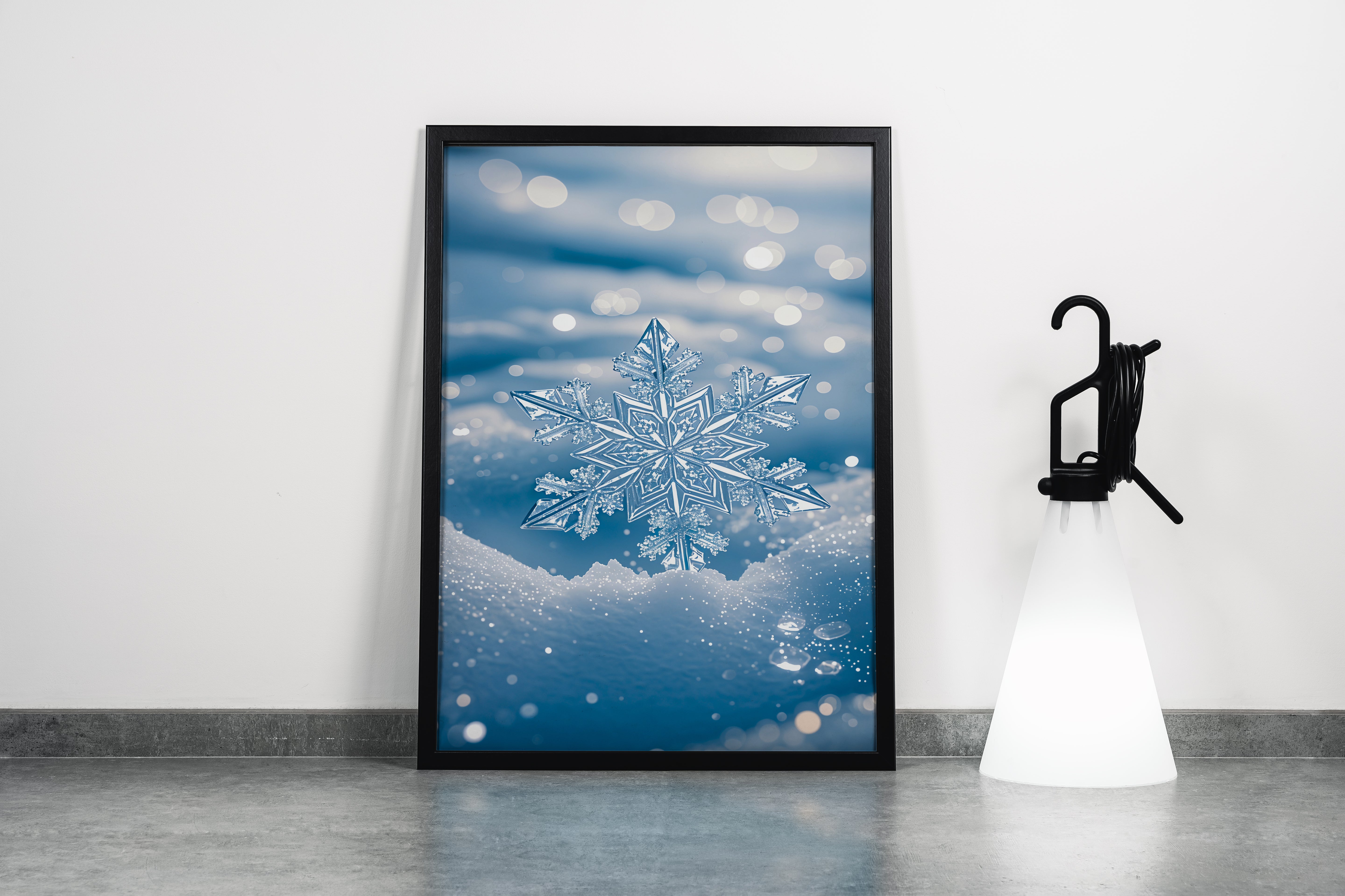 ai creation, a large snow crystal falling on the snow, frozen themed, ai art, art, kanvas tablo