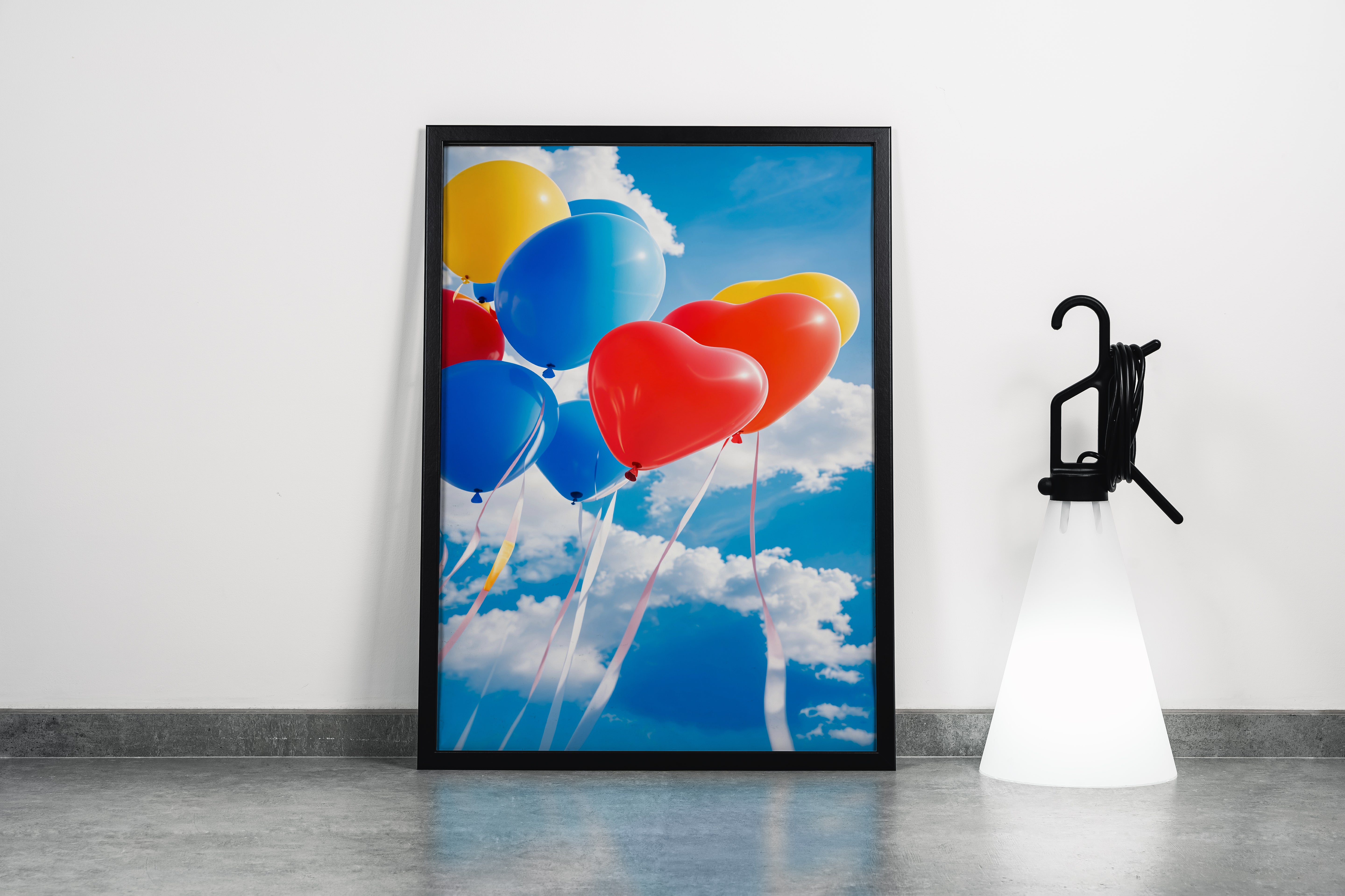 ai creation, different shaped balloons floating in the sky, ai art, art, kanvas tablo
