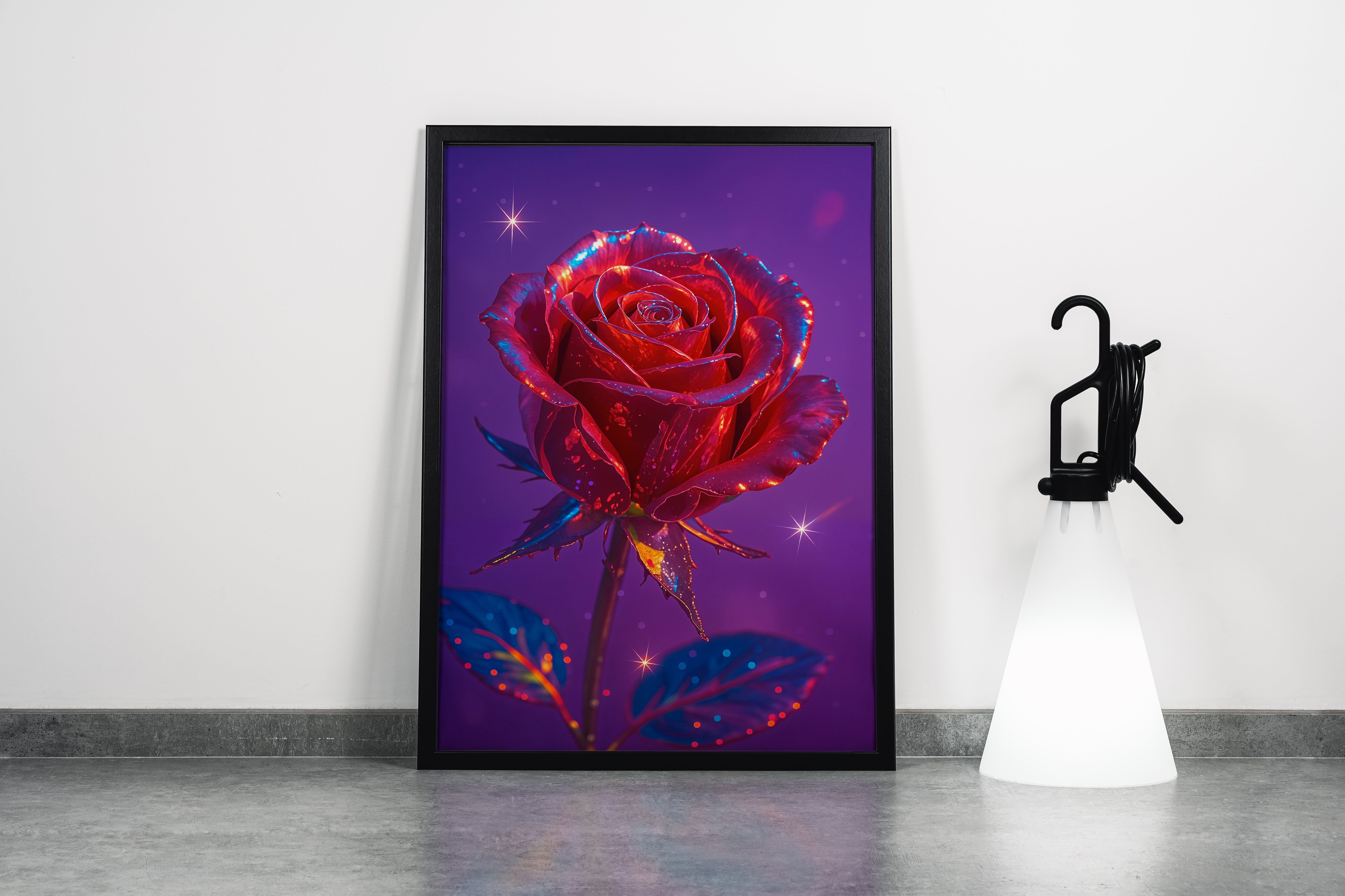 ai creation, red magnificent rose in purple theme, ai art, art, kanvas tablo