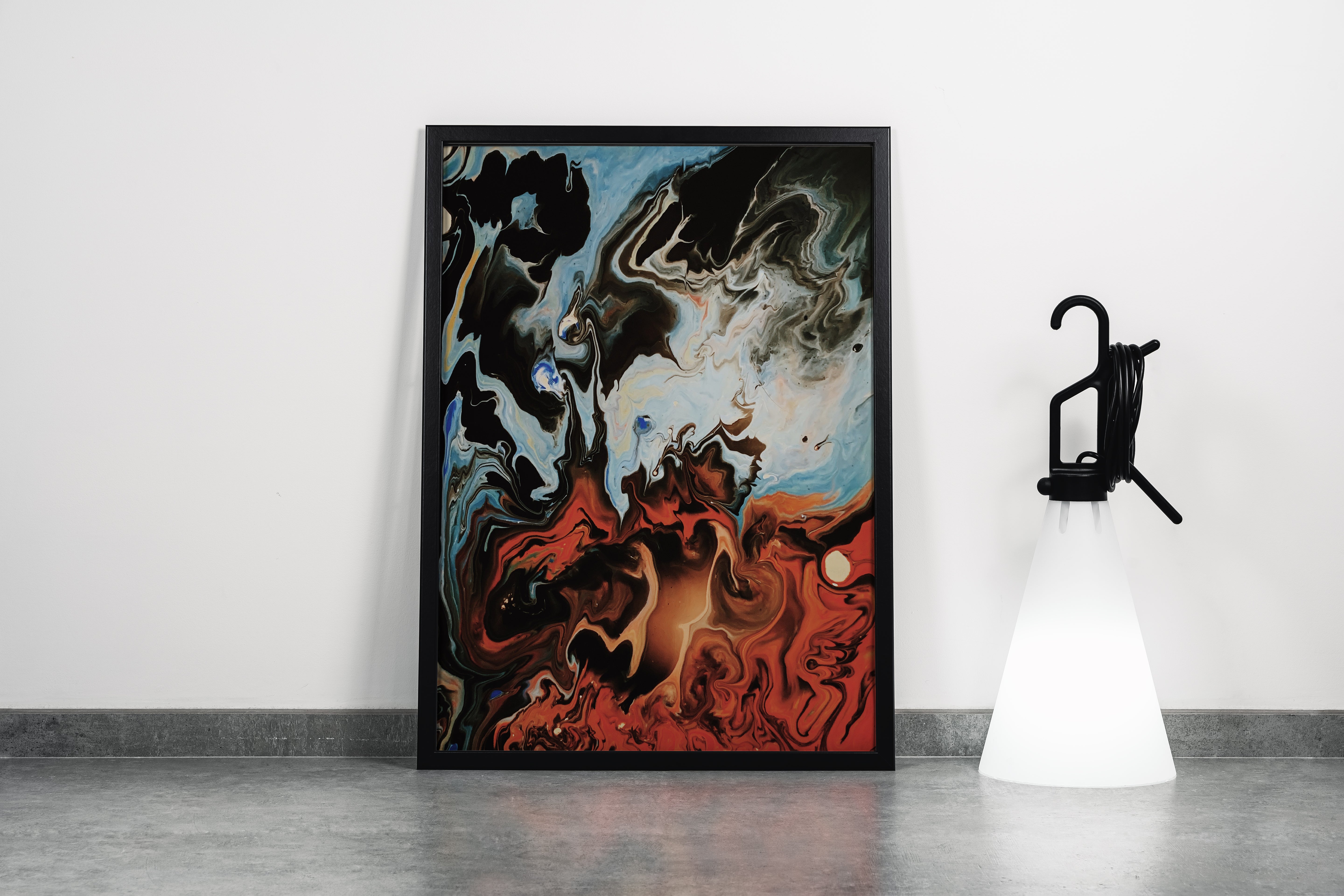 an abstract fluid art piece representing a dramatic clash of fire and water, abstract, art, kanvas tablo
