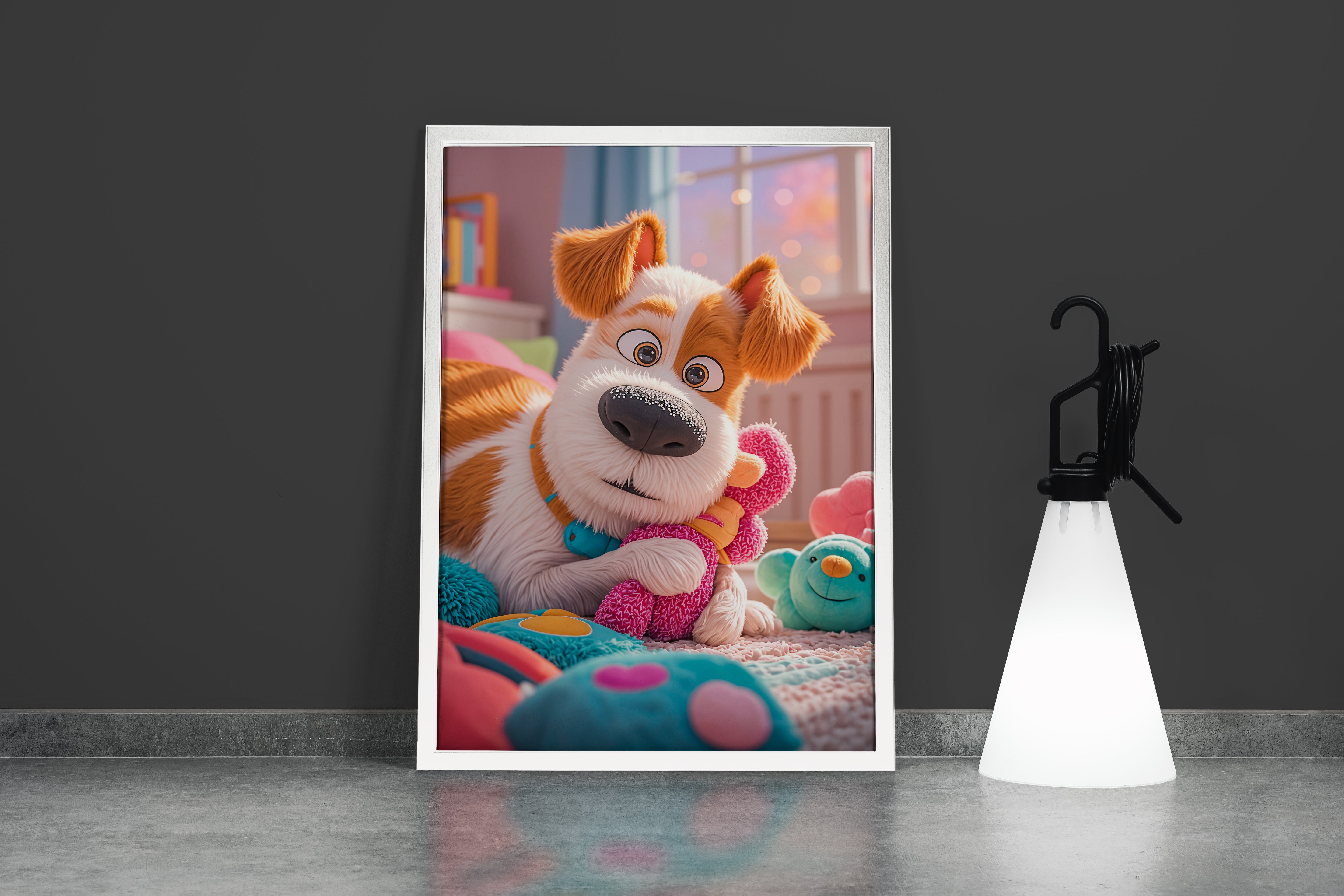 ai creation, confused looking plush dog, ai art, art, kanvas tablo