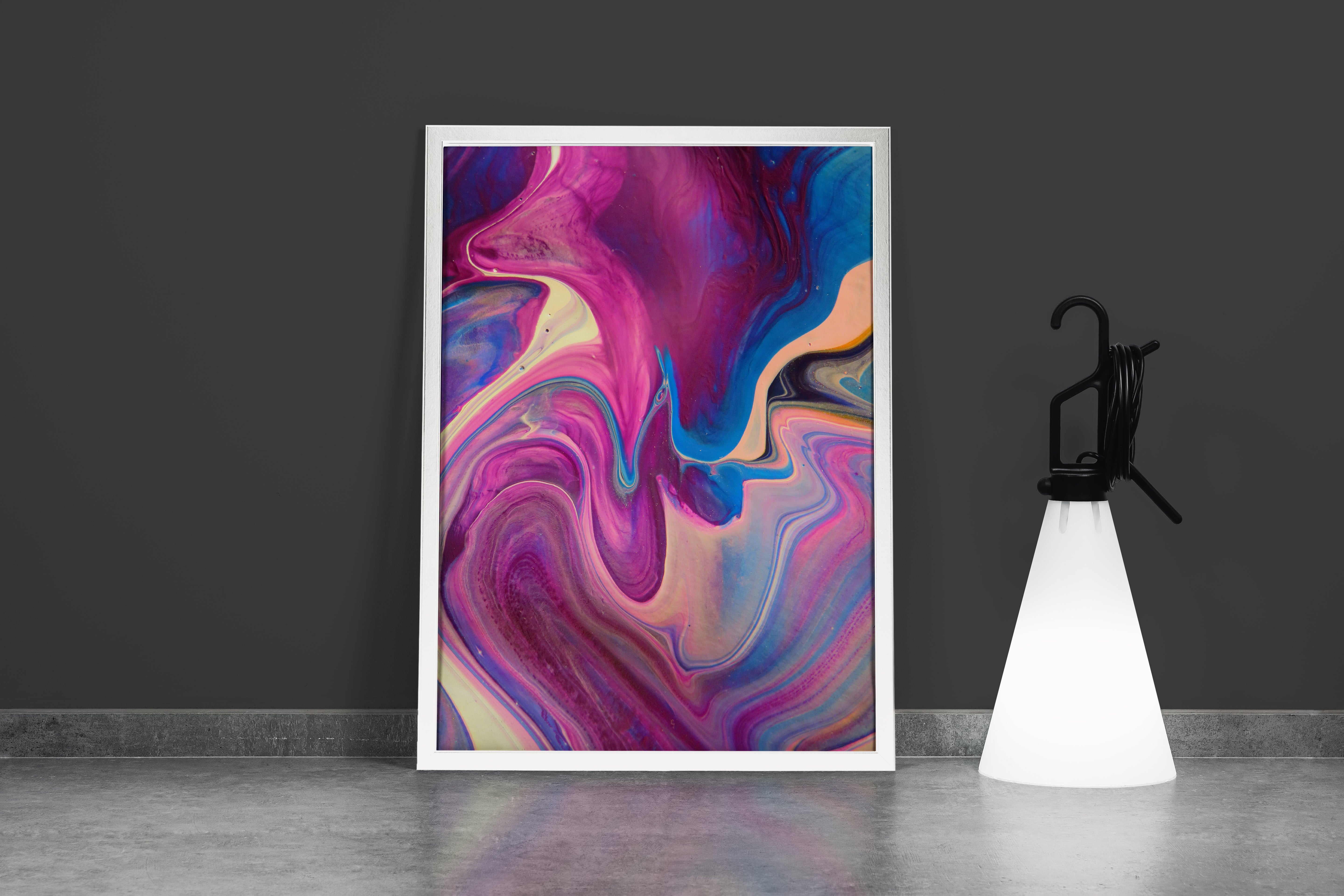 a beautiful fluid art abstract with mesmerizing swirls of purple, pink and blue paint, abstract, art, kanvas tablo