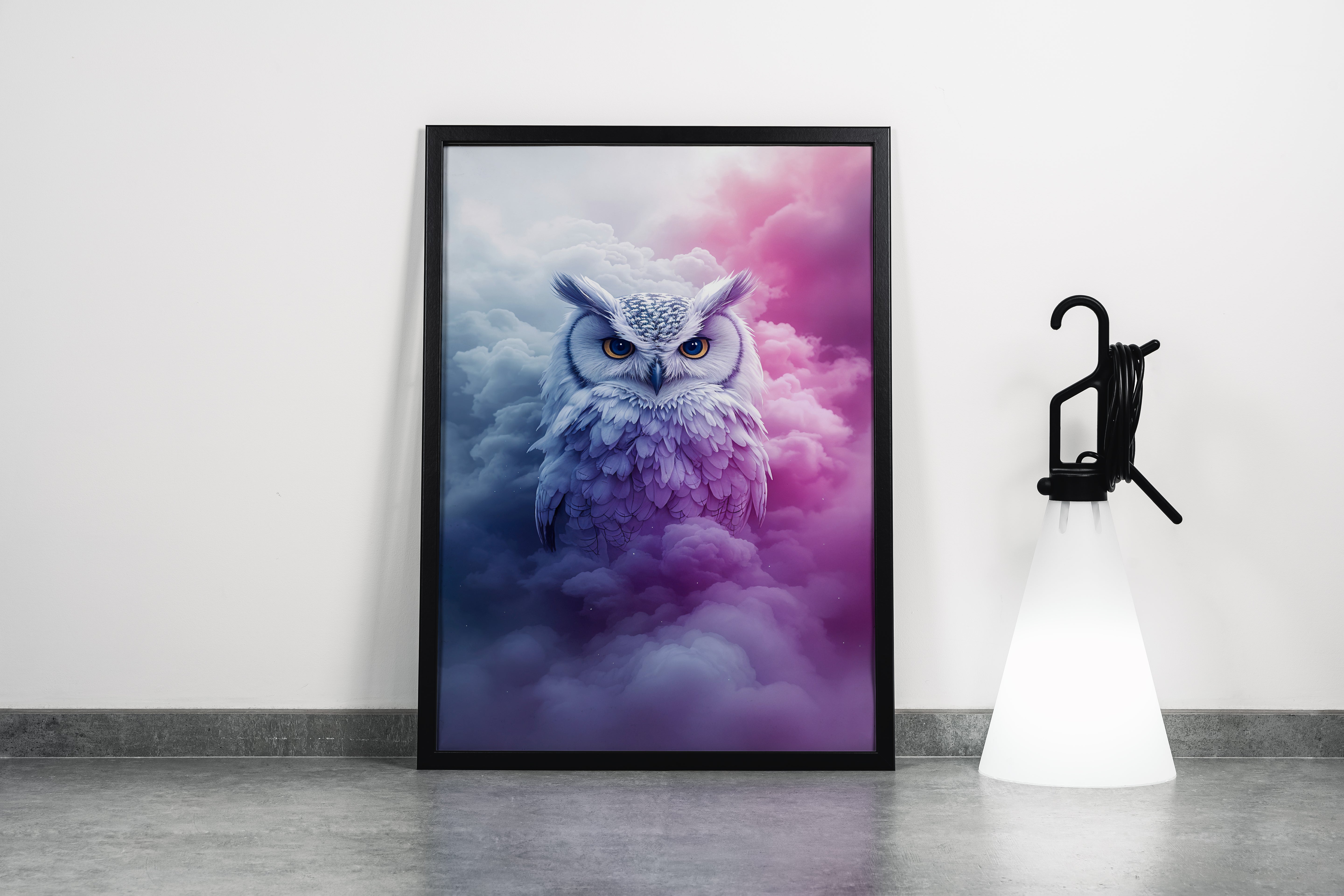 ai creation, white owl among the clouds, ai art, art, kanvas tablo