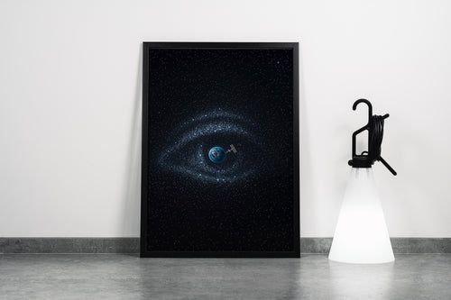 ai creation, stars shaped like eyes, orbiting the earth, ai art, art, kanvas tablo