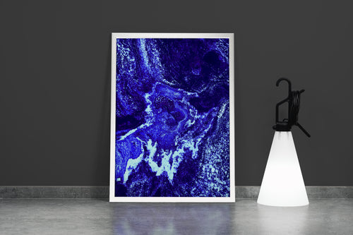 a vibrant abstract image of a deep electric blue and white cosmic rock landscape, abstract, art, kanvas tablo