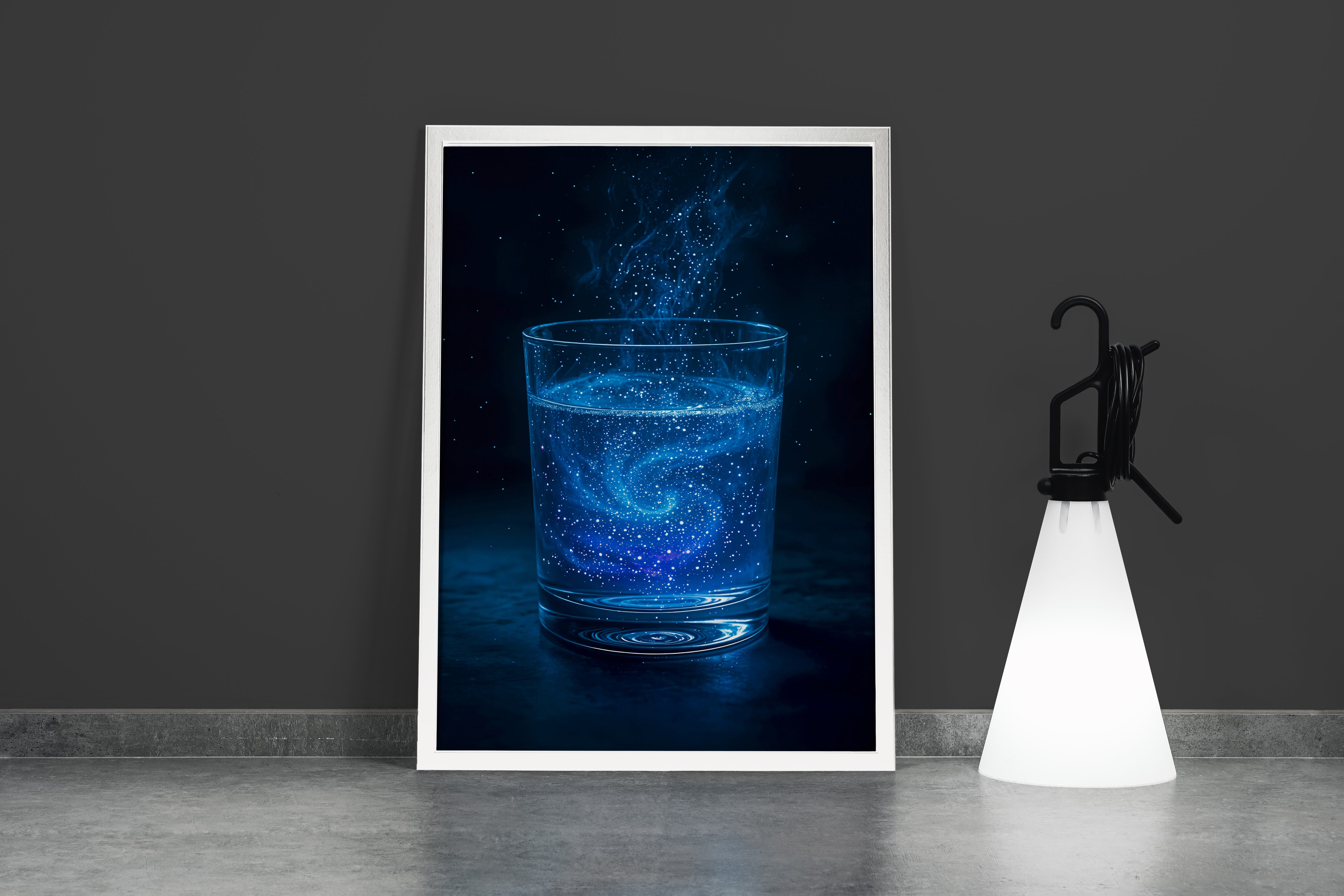 ai creation, a glass full of star shaped neon drops, ai art, art, kanvas tablo