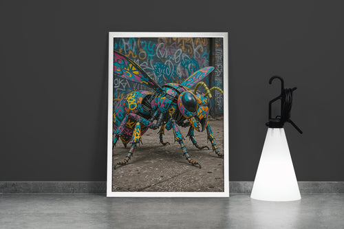 ai creation, multicolored insect with graffiti motif, ai art, art, kanvas tablo
