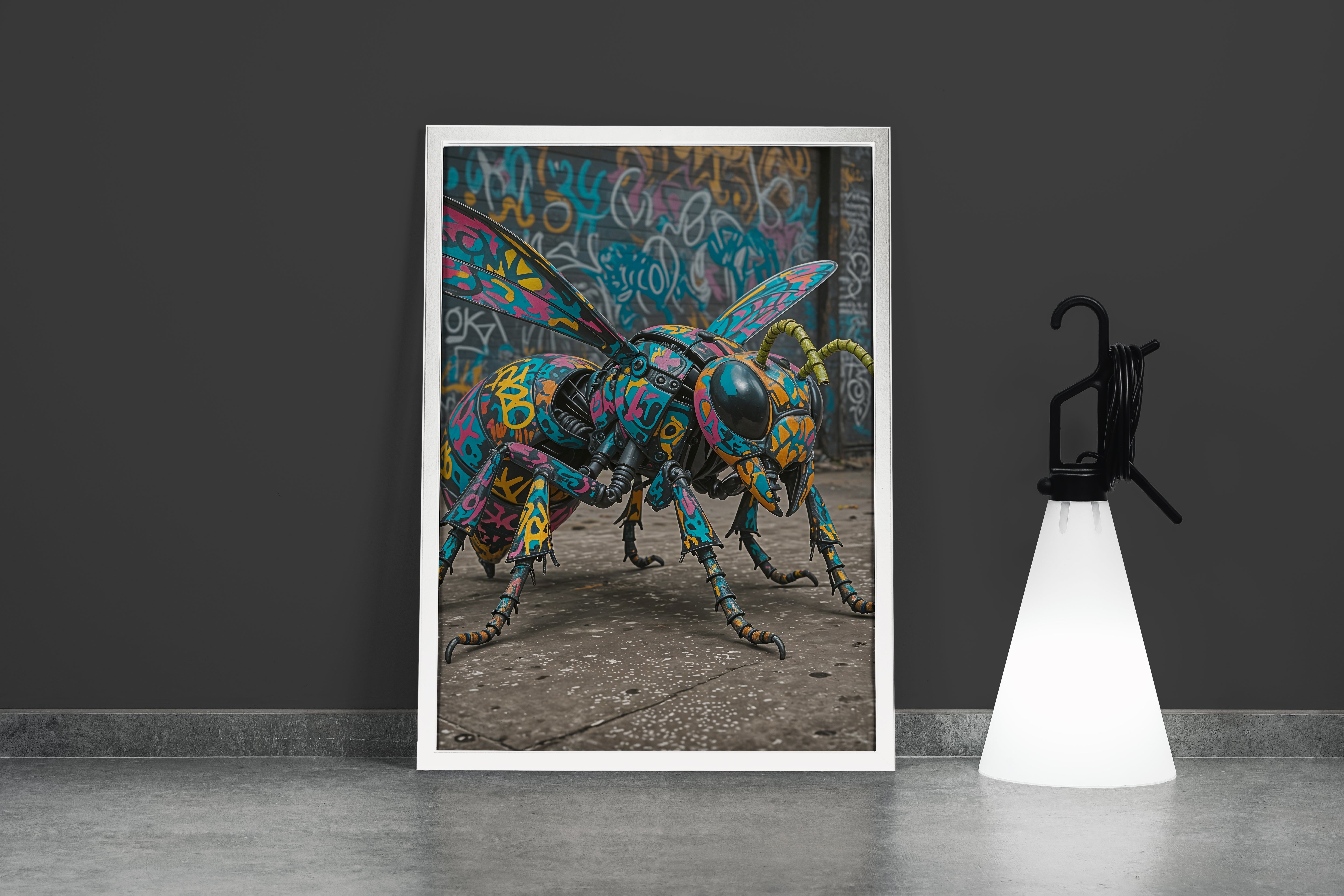 ai creation, multicolored insect with graffiti motif, ai art, art, kanvas tablo