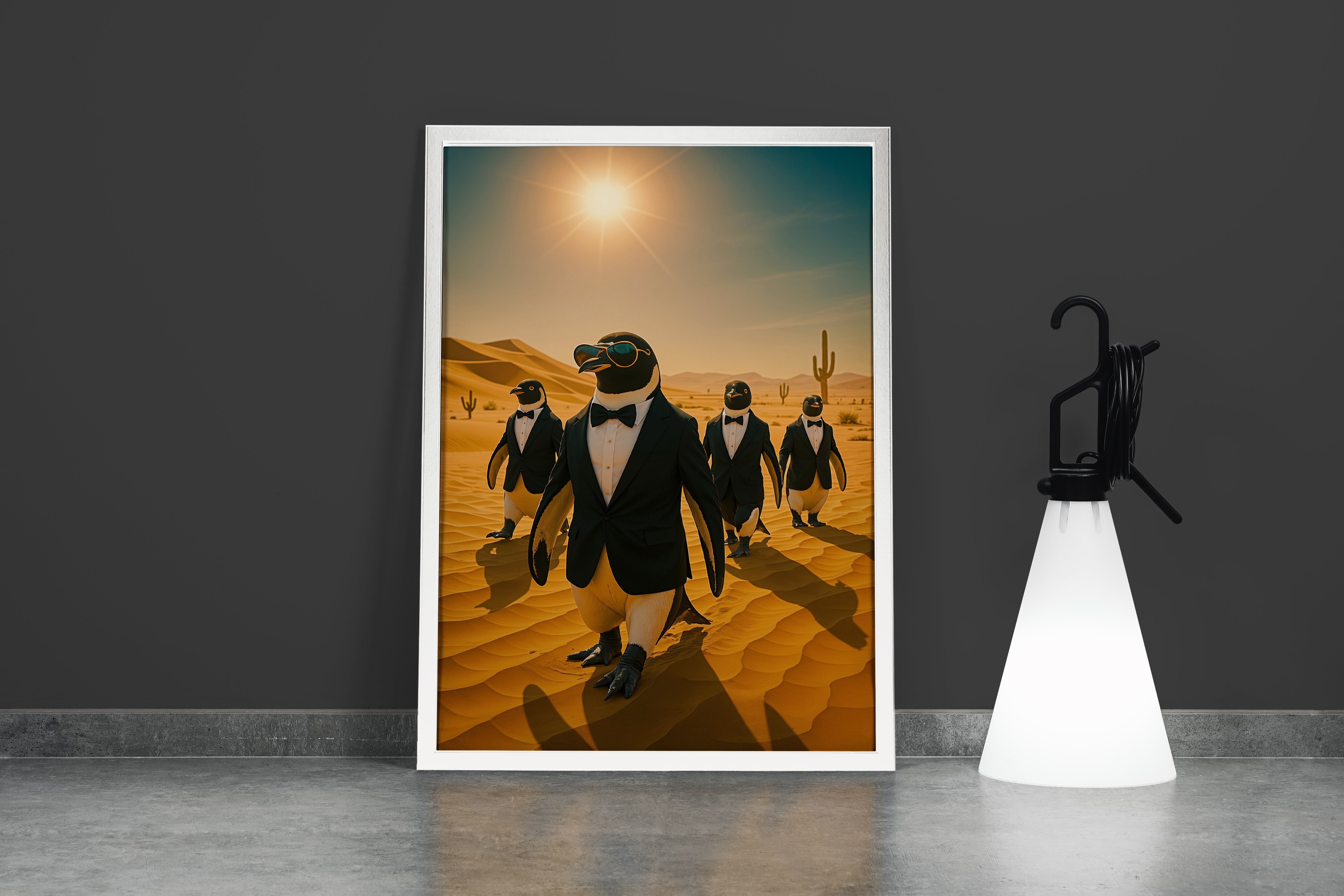 ai creation, penguins in the desert, ai art, art, kanvas tablo