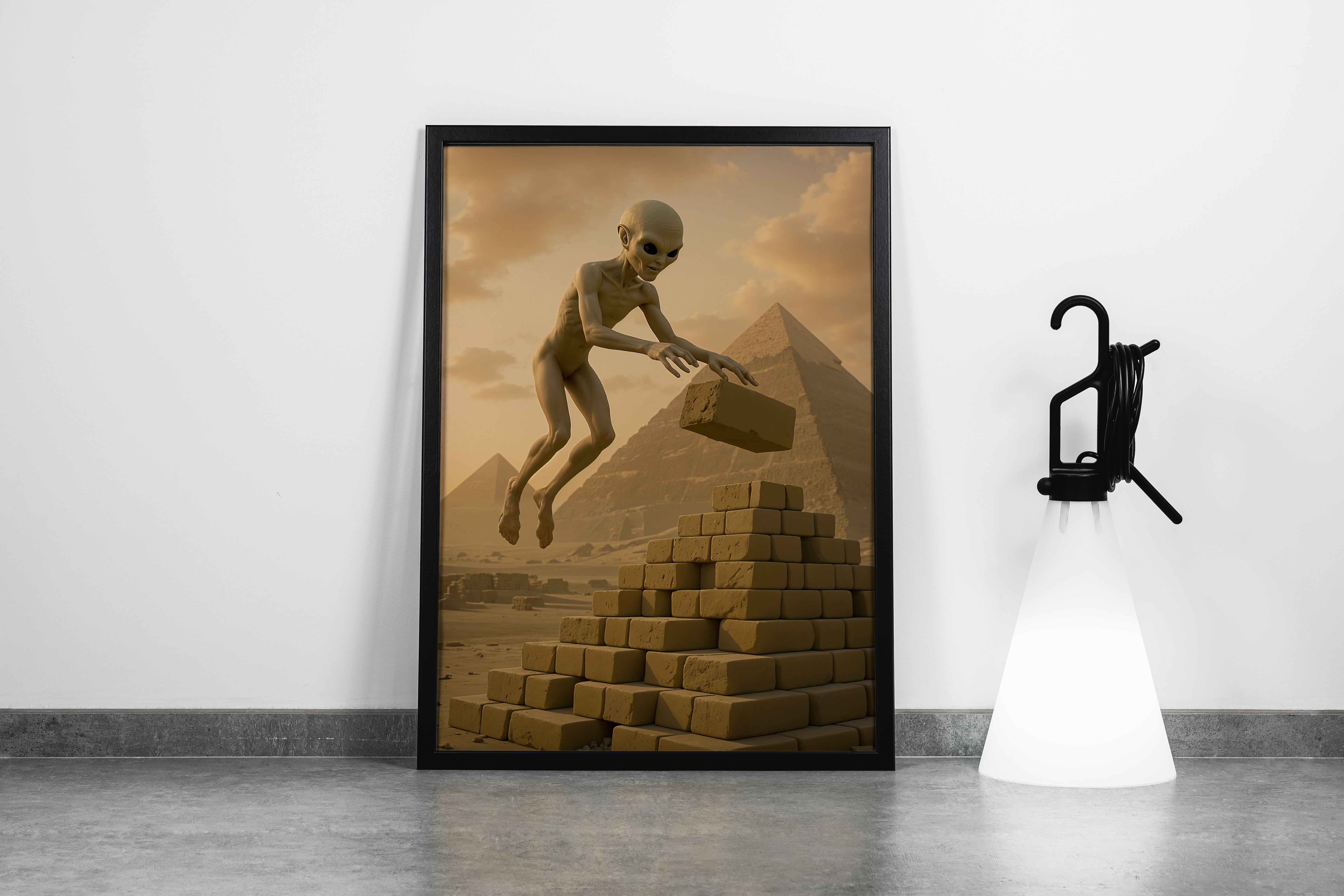 ai creation, aliens building the egyptian pyramids, ai art, art, kanvas tablo