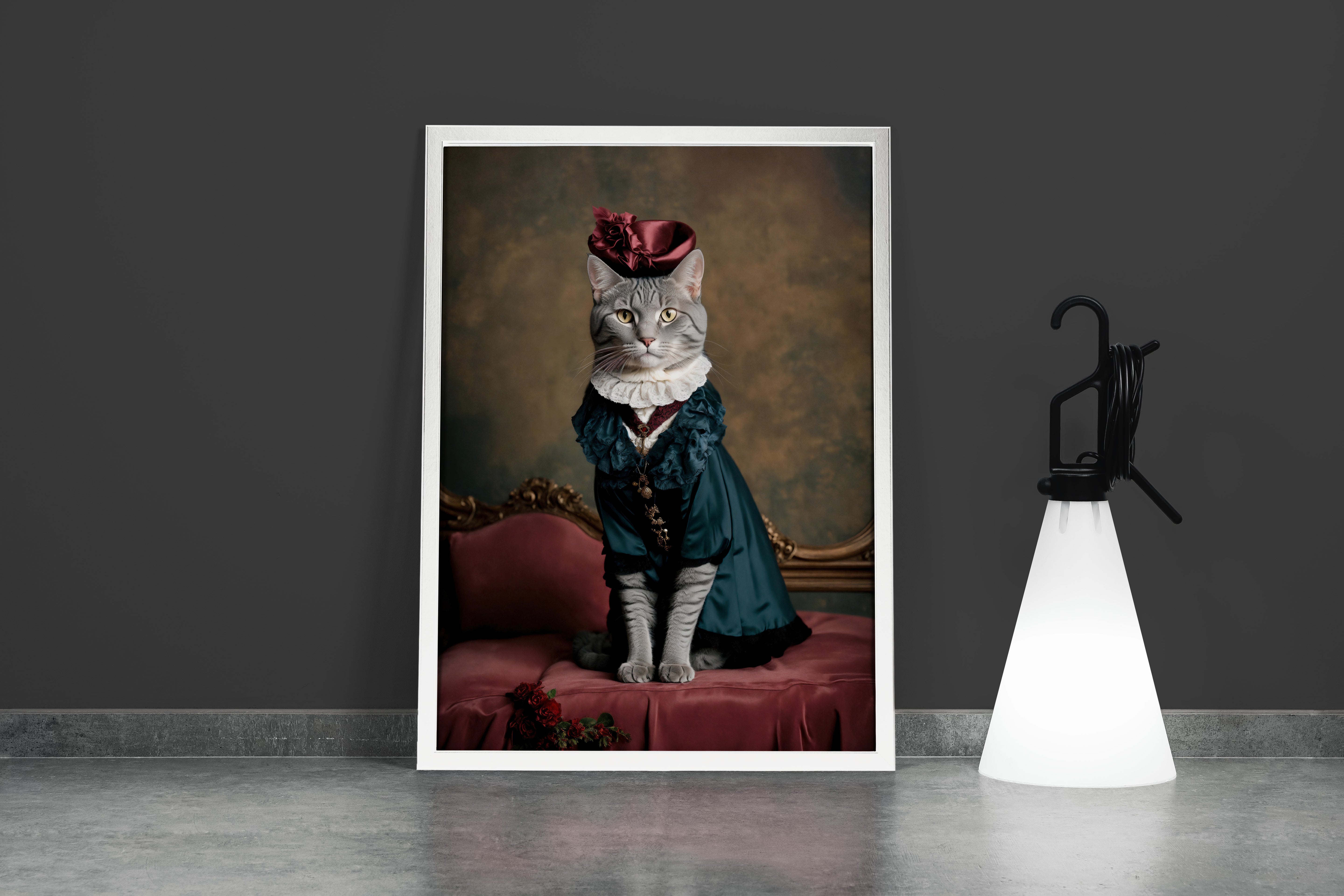 noble cat with ribbon, pet, art, kanvas tablo