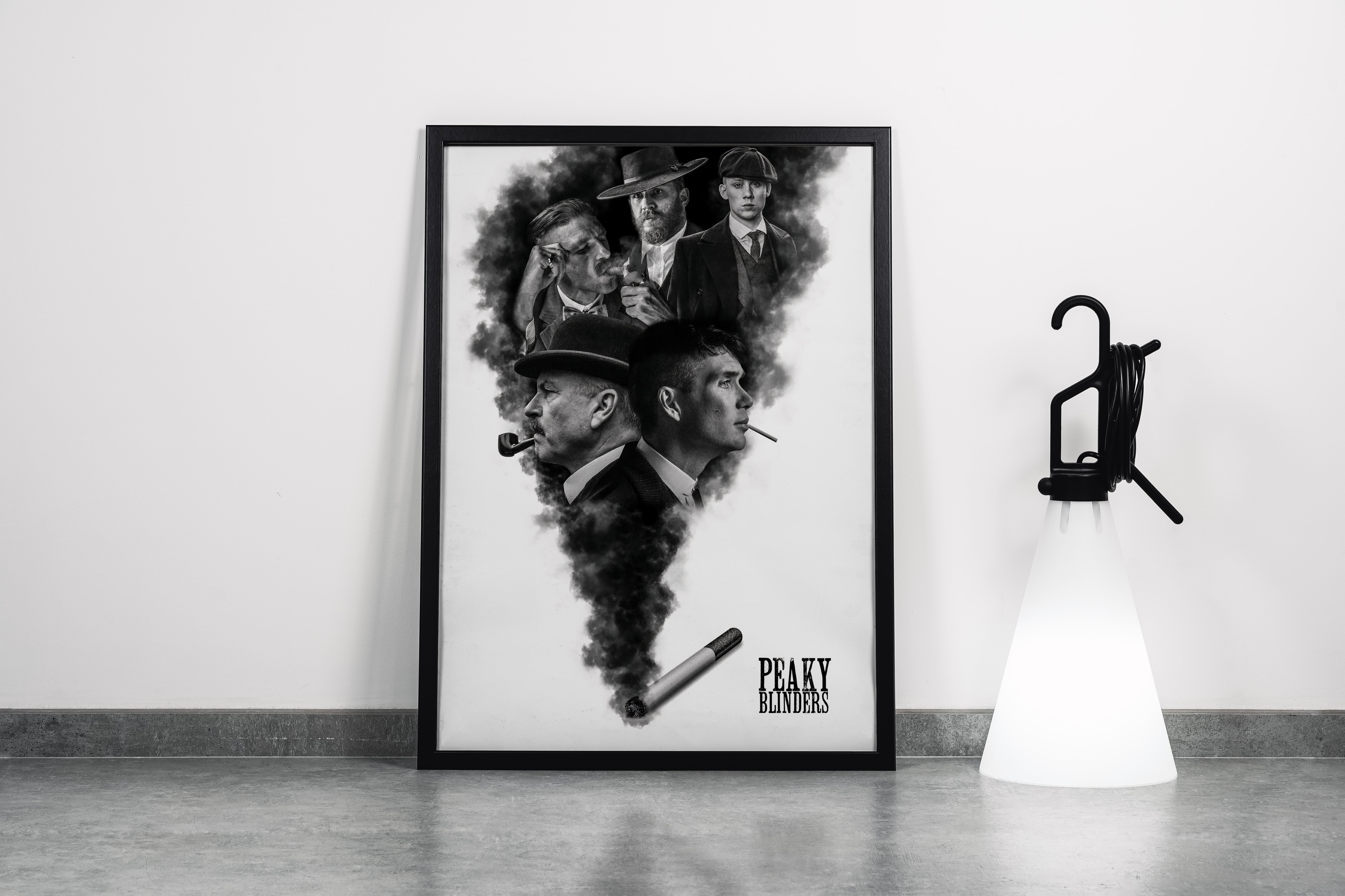 a montage of peaky blinders characters emerging from a plume of cigarette smoke, art, kanvas tablo