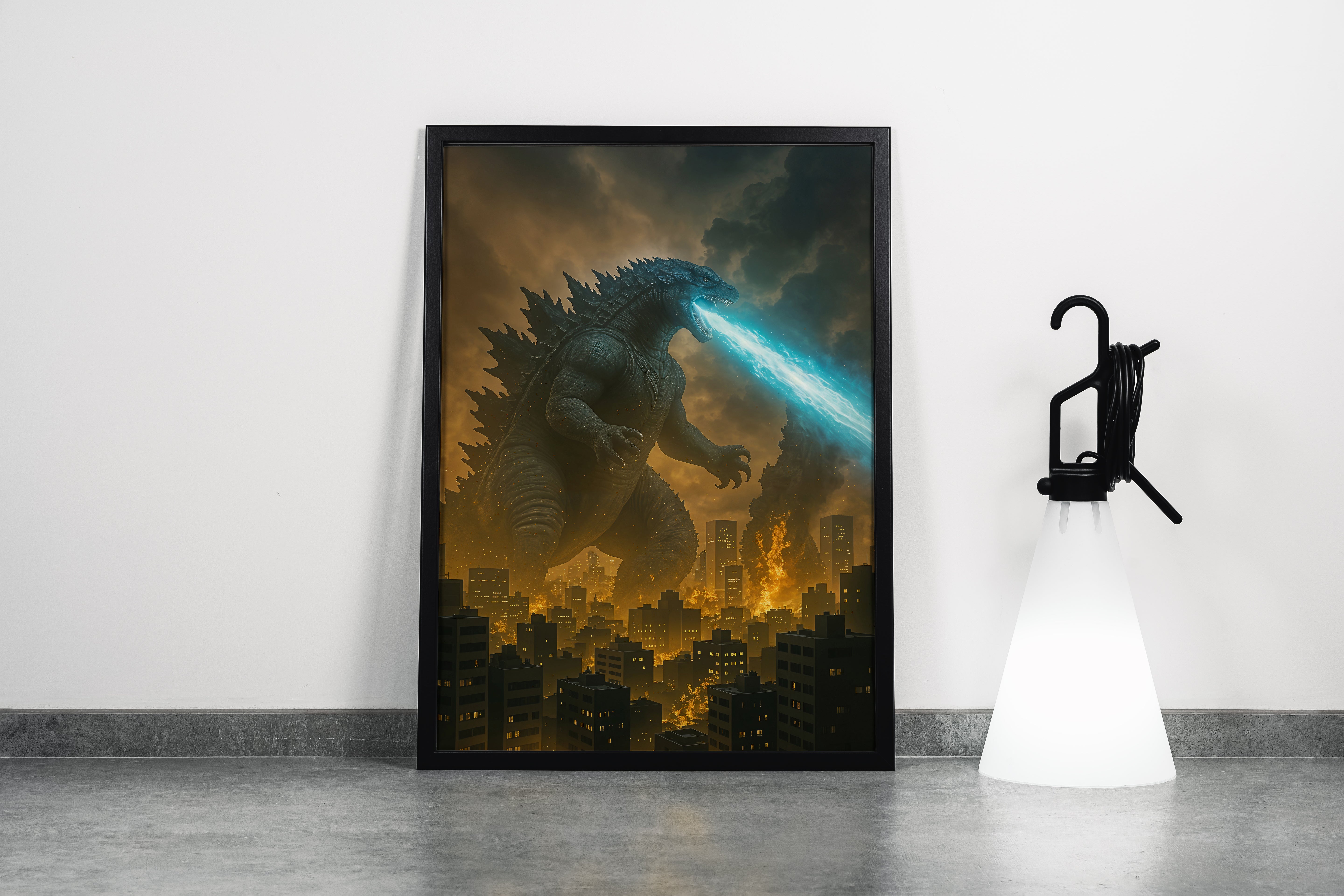 ai creation, godzilla attack, ai art, art, kanvas tablo