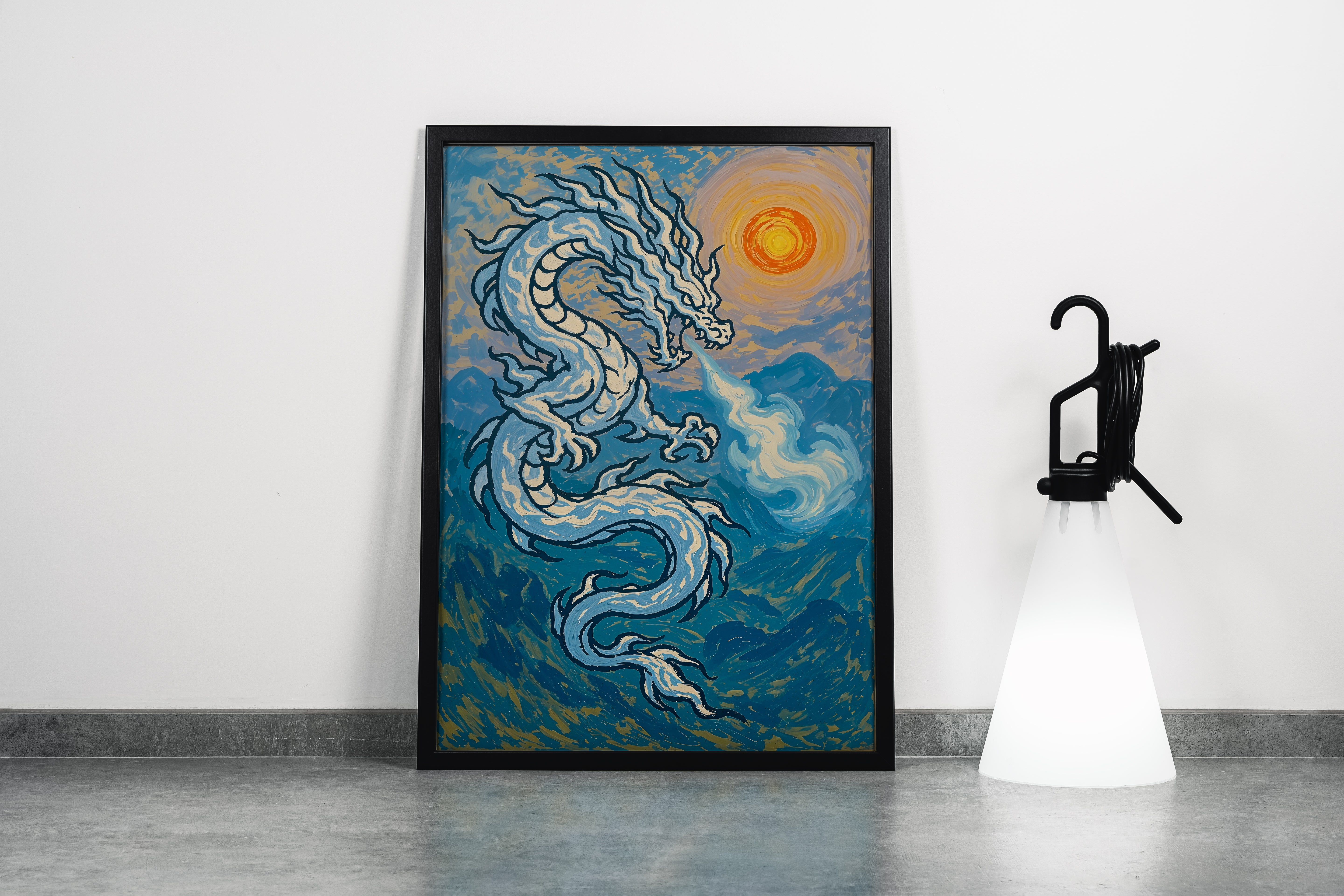 ai creation, light blue dragon, ai art, art, kanvas tablo