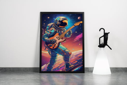 ai creation, astronaut playing guitar in space model 4, orange theme, ai art, art, kanvas tablo