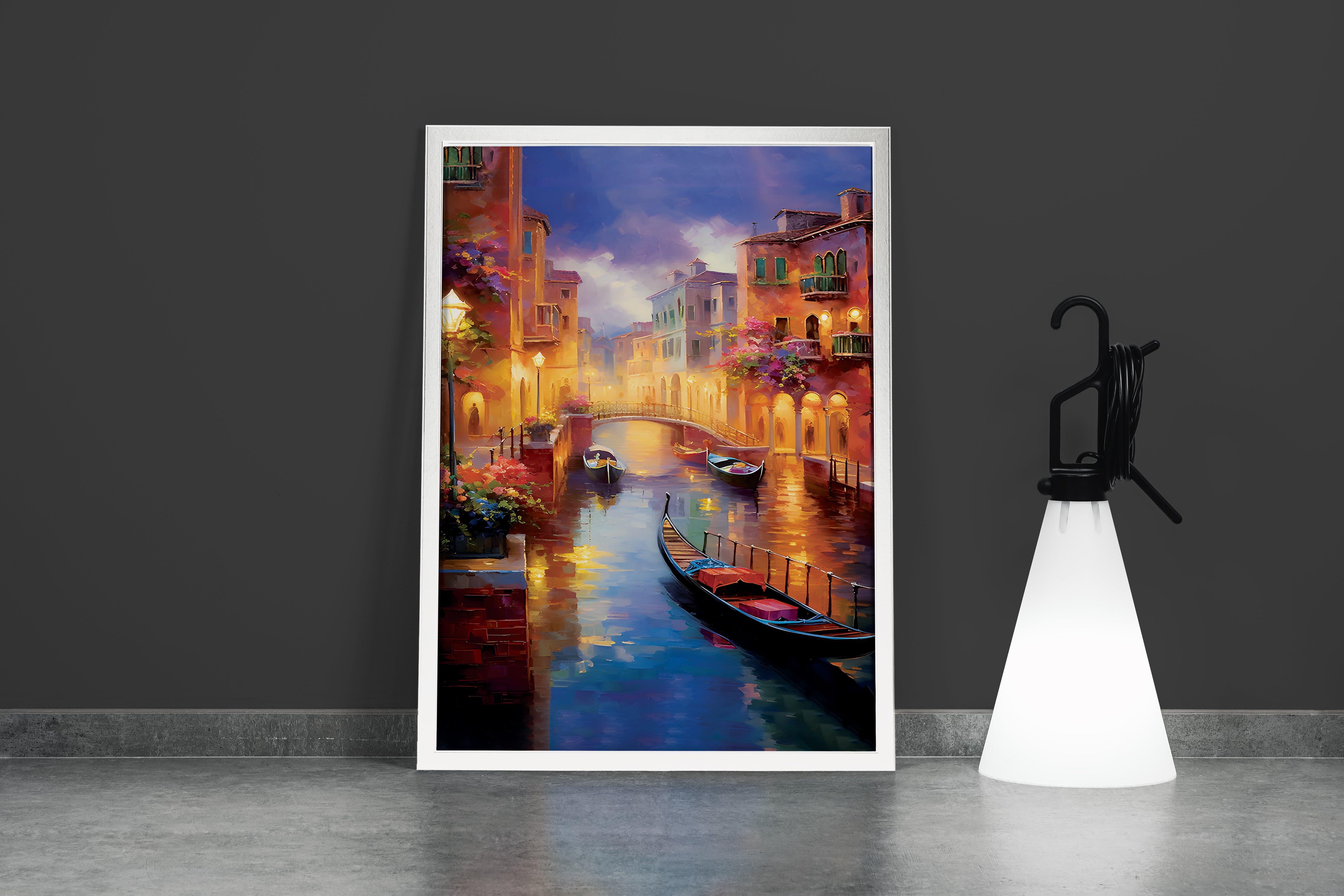 night view, river, art, kanvas tablo