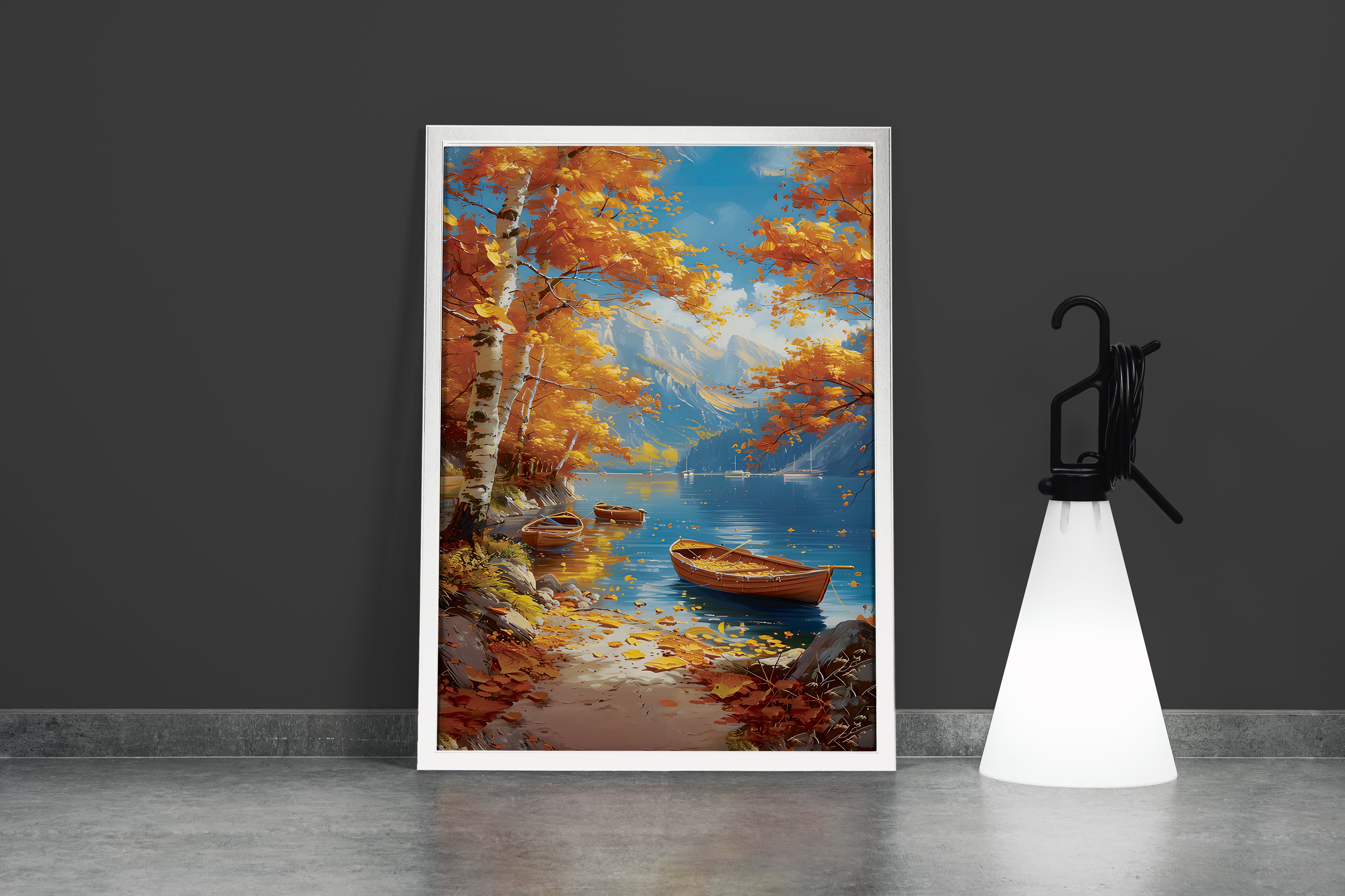 river view, orange theme, art, kanvas tablo