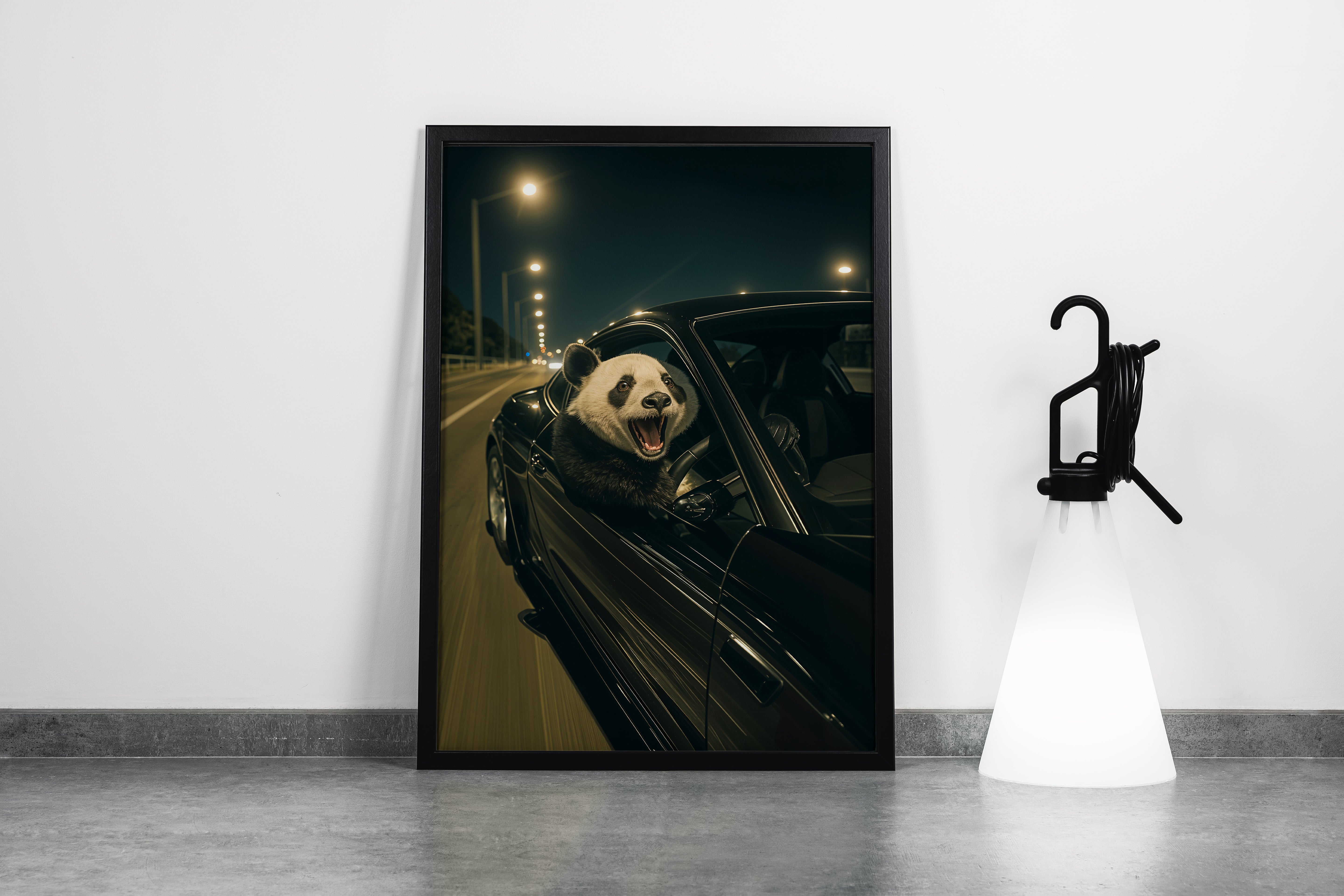 ai creation, panda driver, ai art, art, kanvas tablo