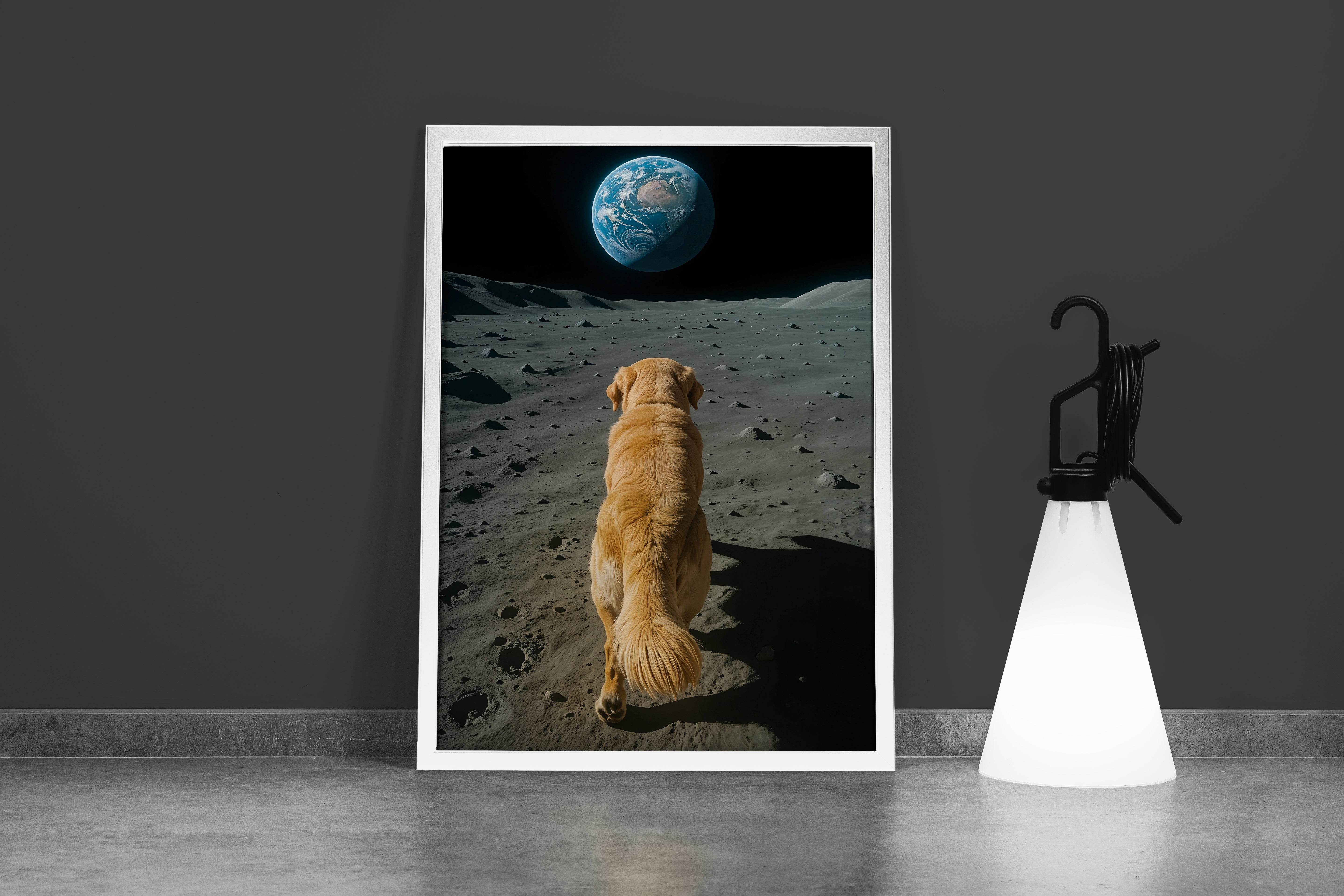 ai creation, dog/moon/earth, ai art, art, kanvas tablo