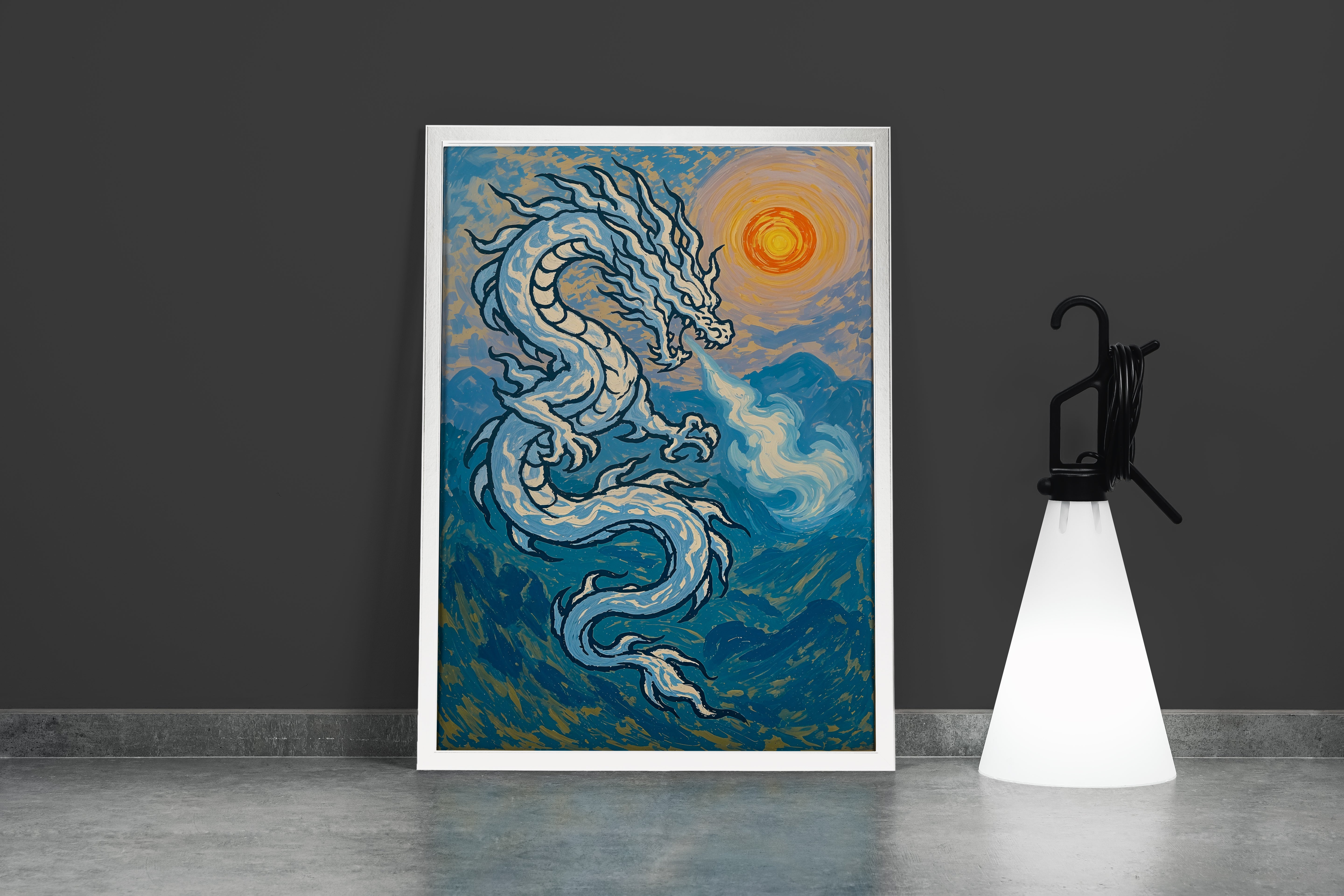 ai creation, light blue dragon, ai art, art, kanvas tablo