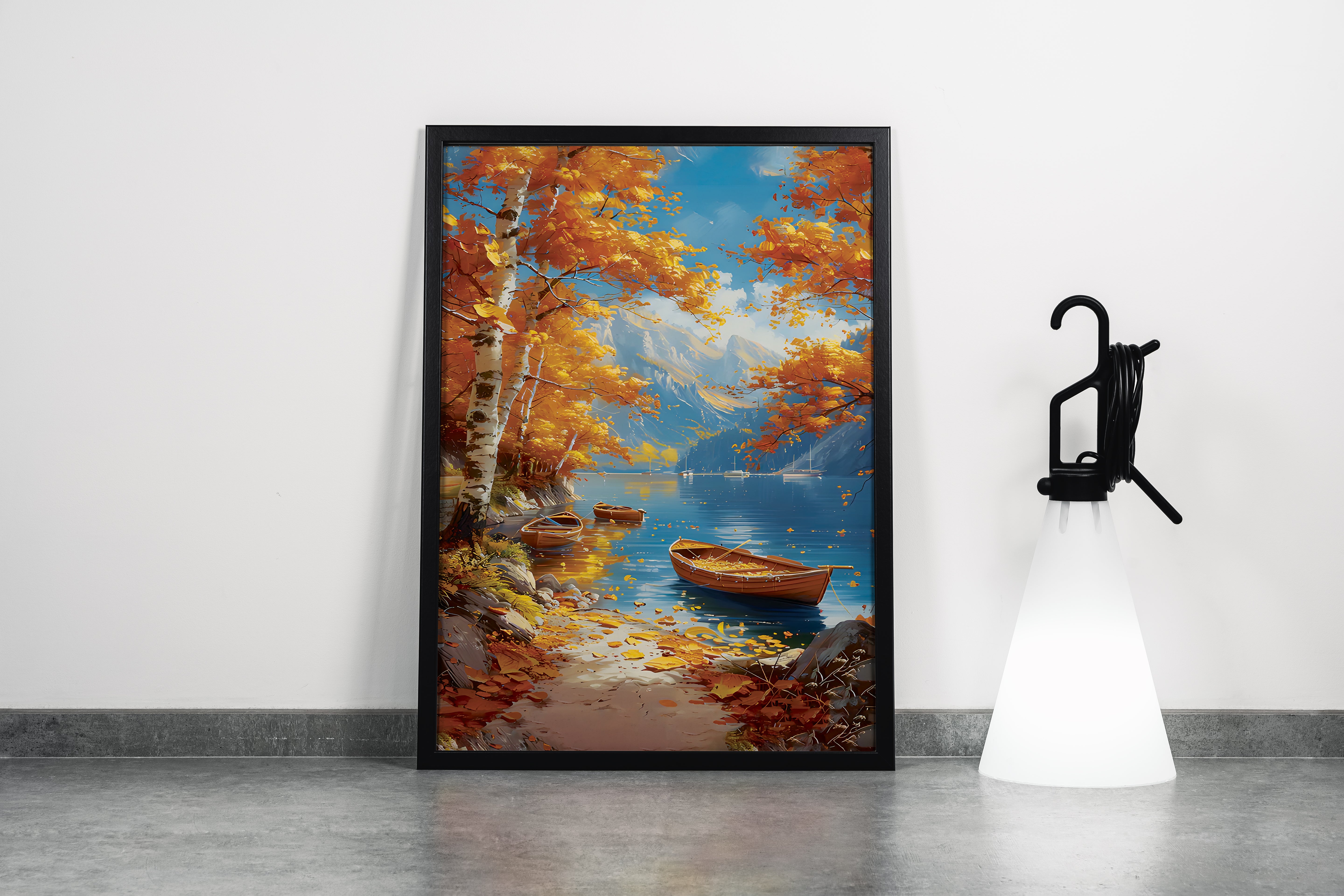 river view, orange theme, art, kanvas tablo