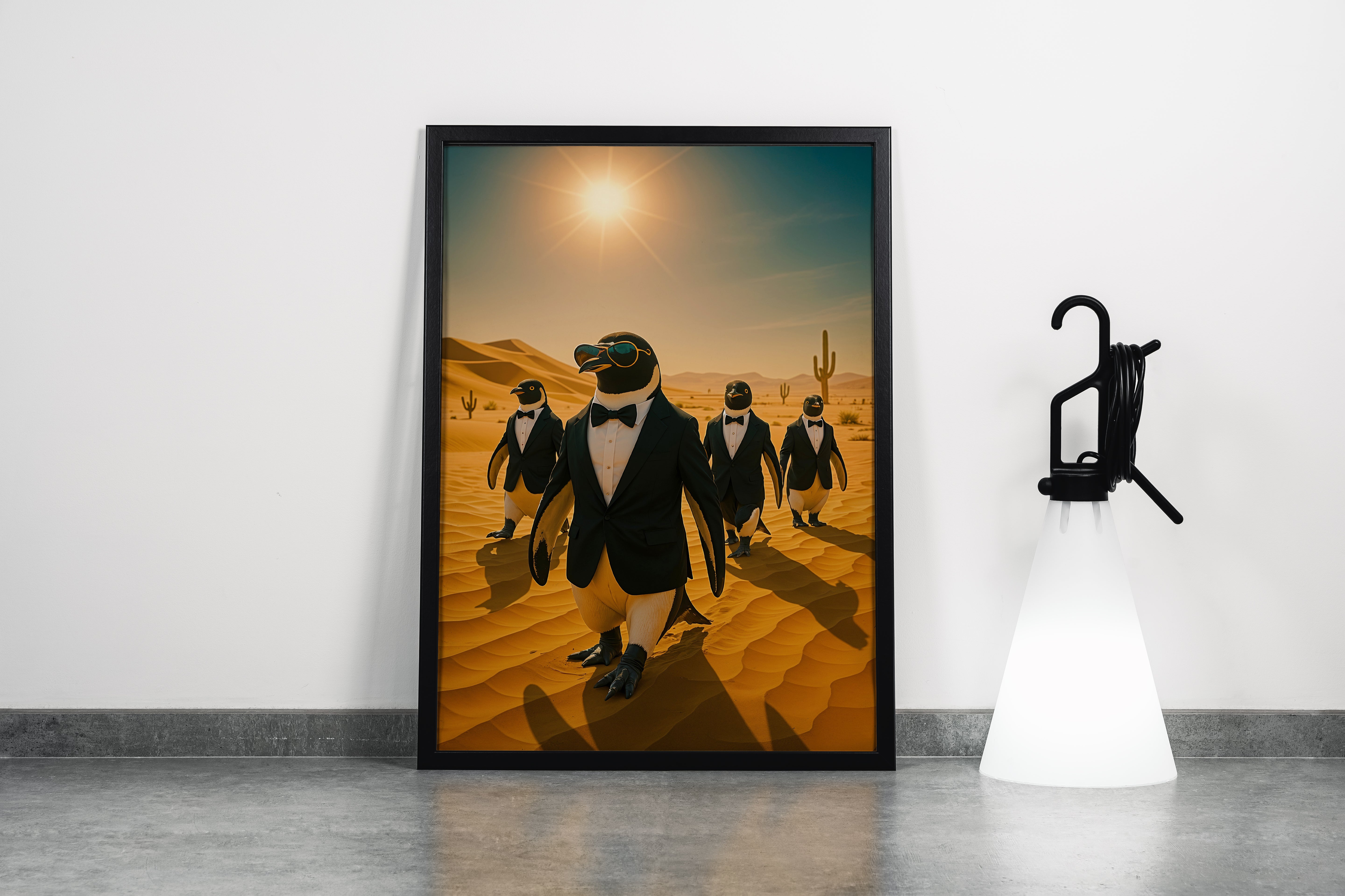 ai creation, penguins in the desert, ai art, art, kanvas tablo