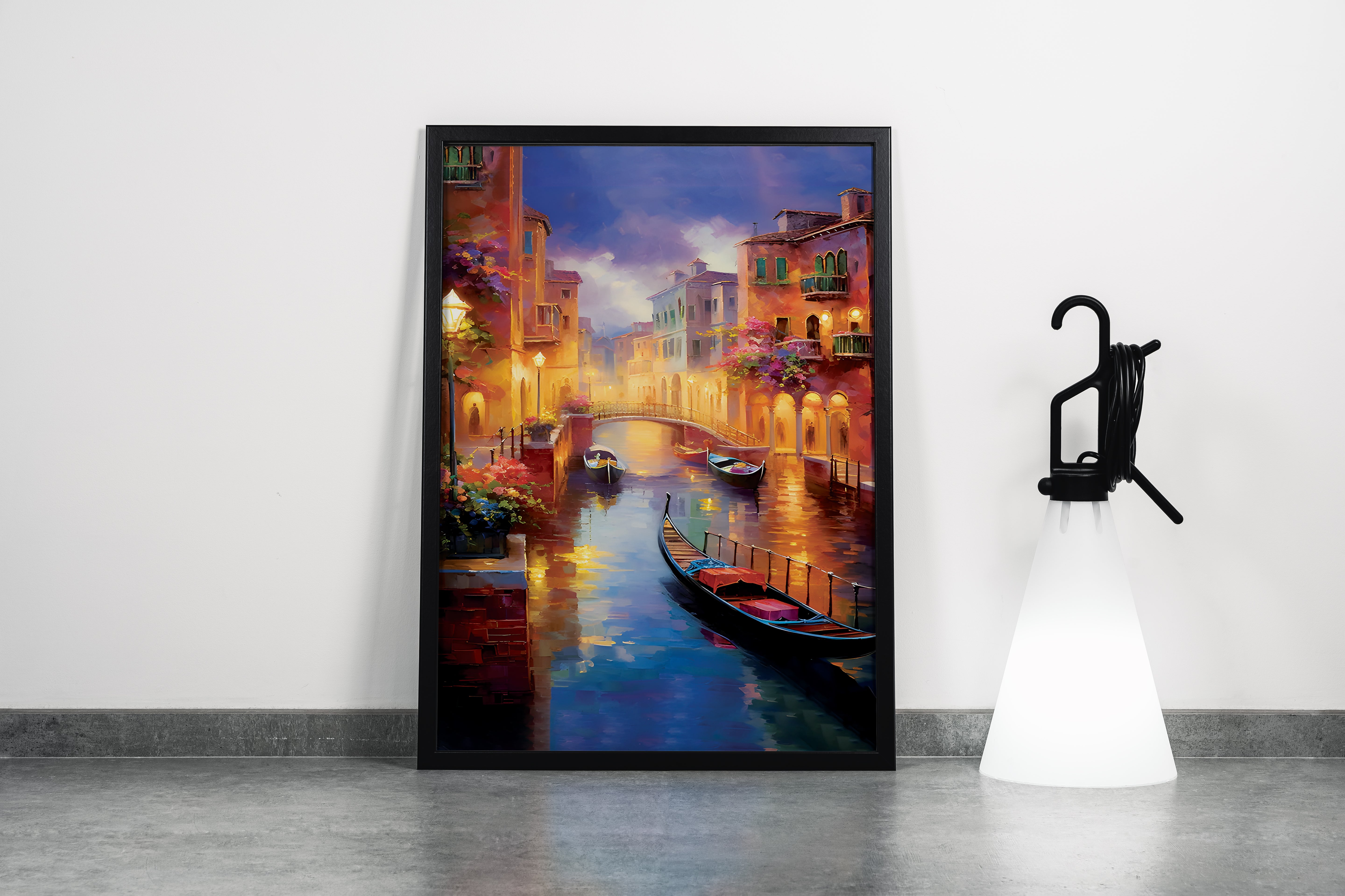 night view, river, art, kanvas tablo
