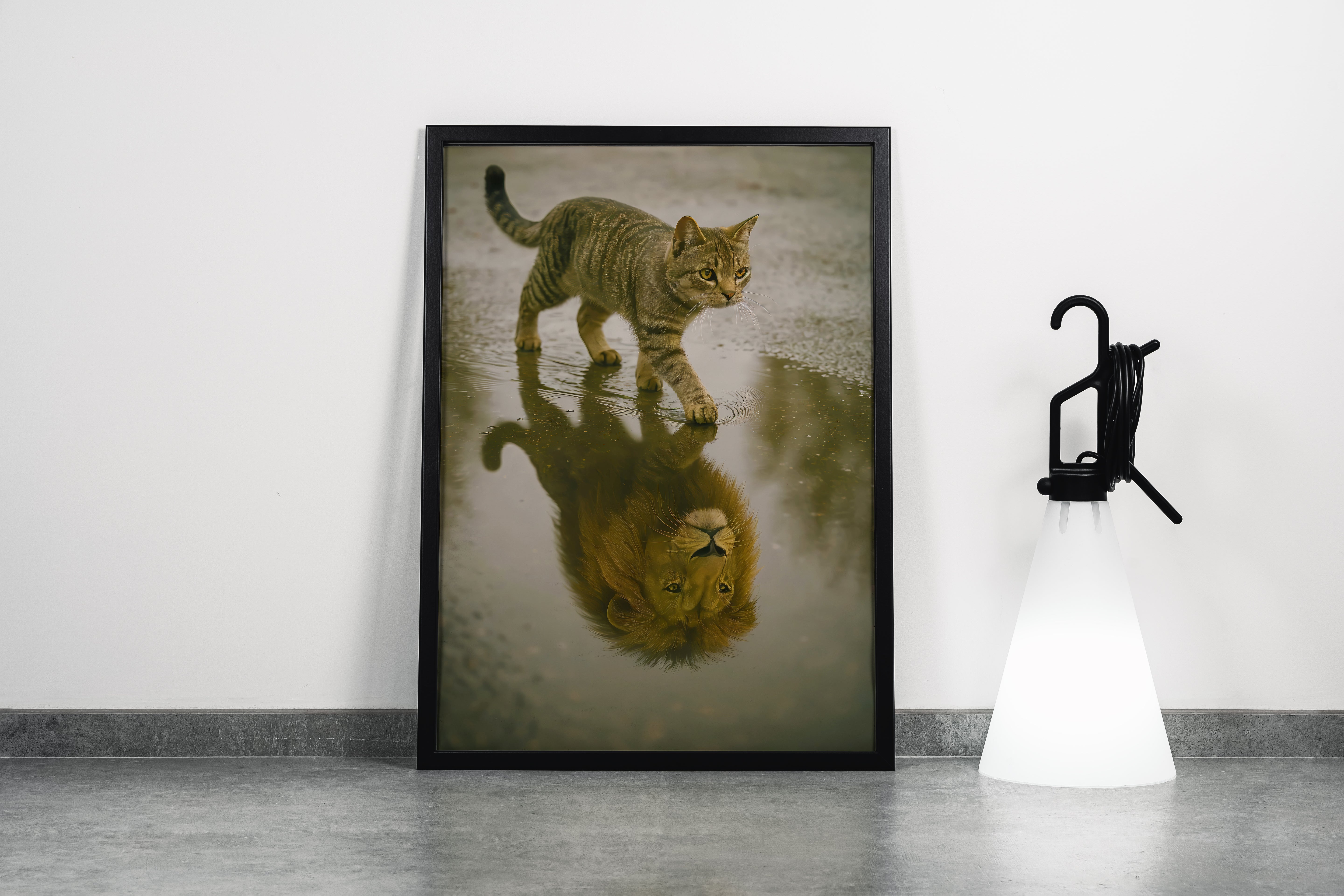 ai creation, cat/giant mirror, ai art, art, kanvas tablo
