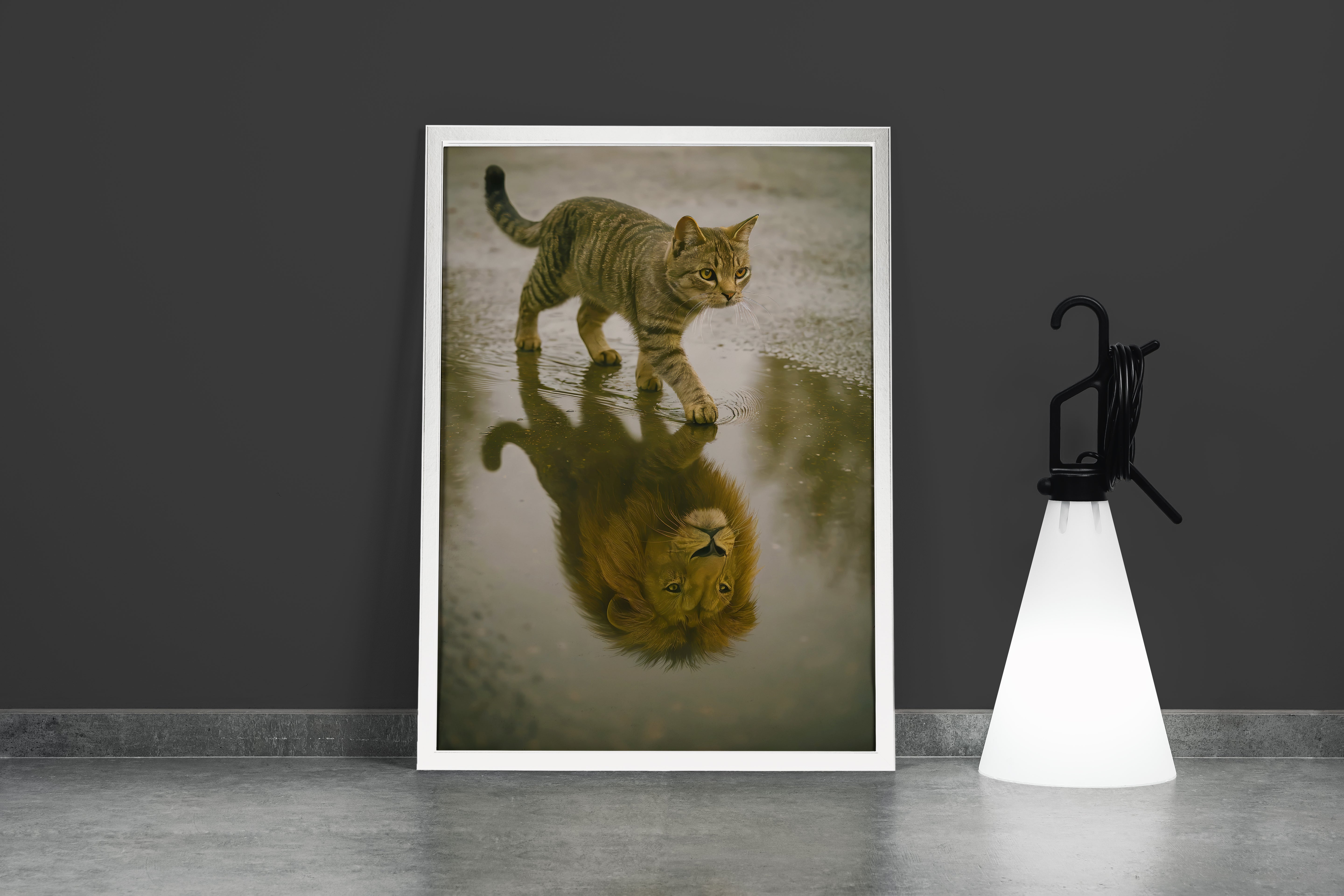 ai creation, cat/giant mirror, ai art, art, kanvas tablo