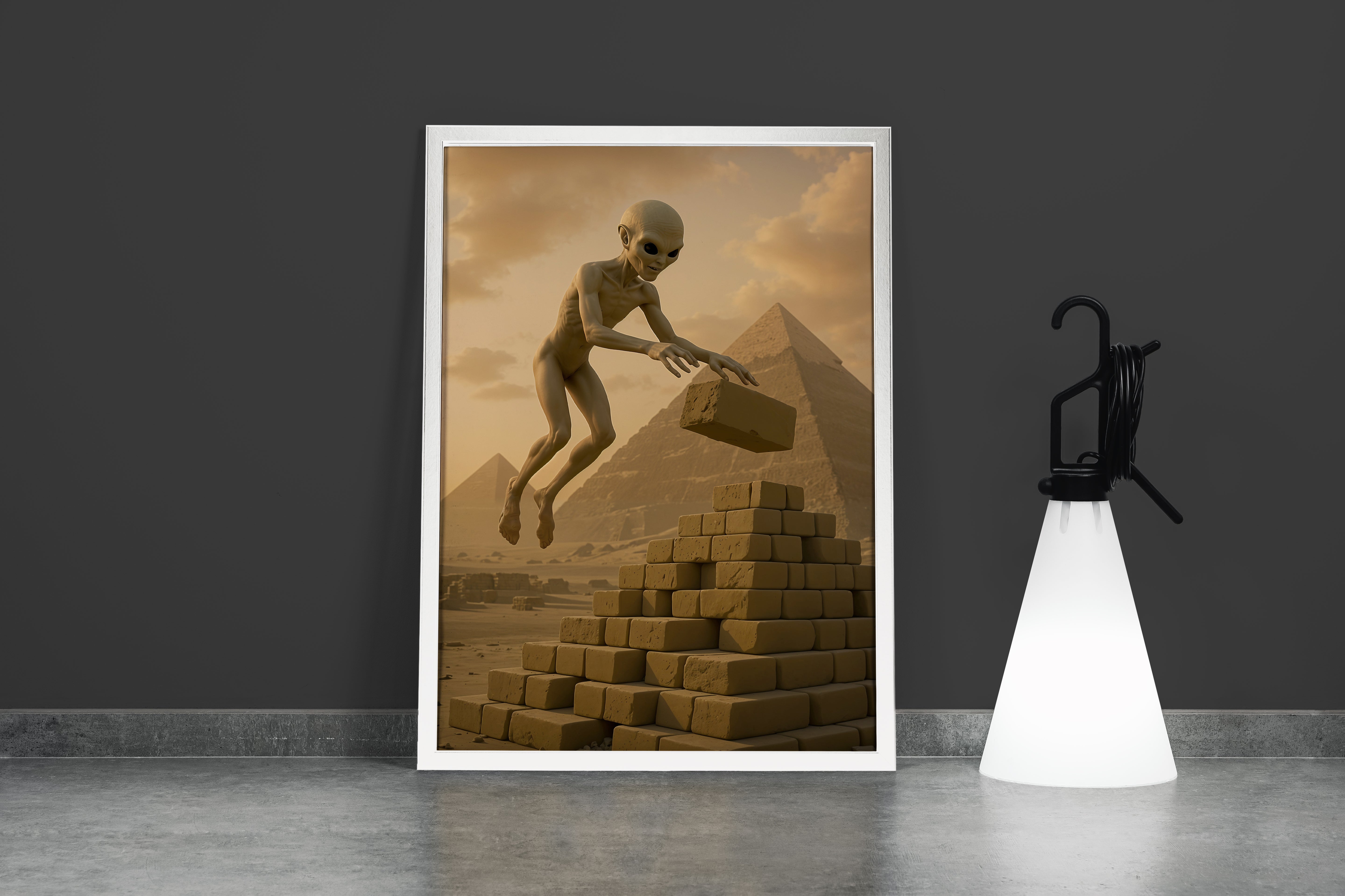ai creation, aliens building the egyptian pyramids, ai art, art, kanvas tablo
