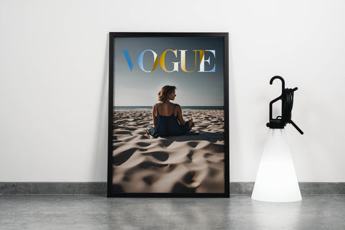 ai creation vogue, beauty, sitting on the beach, art, kanvas tablo