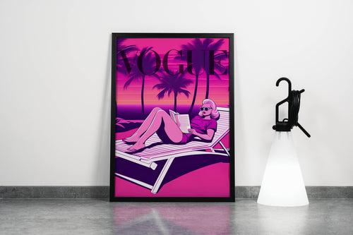 retrowave vogue, pop art, beauty, reading, art, kanvas tablo